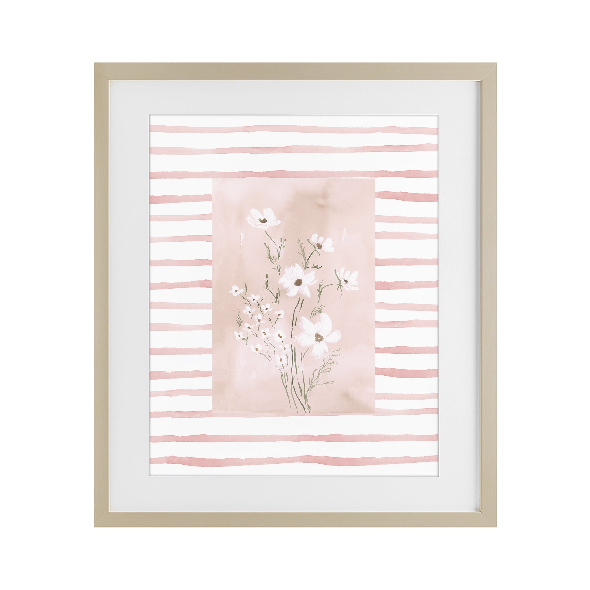Stupell Industries White Cosmos on Pink Stripes Birch Framed Print Under Glass, design by Lucille Price