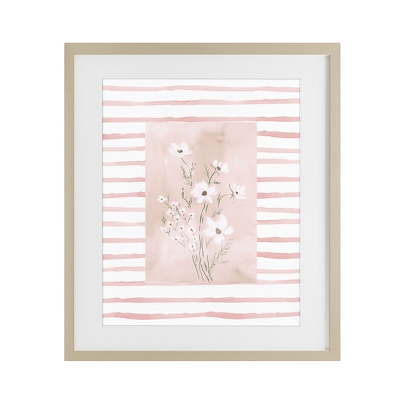 Stupell Industries Traditional White Cosmos on Pink Stripes Birch Framed Print Under Glass, 17 x 21, by Lucille Price