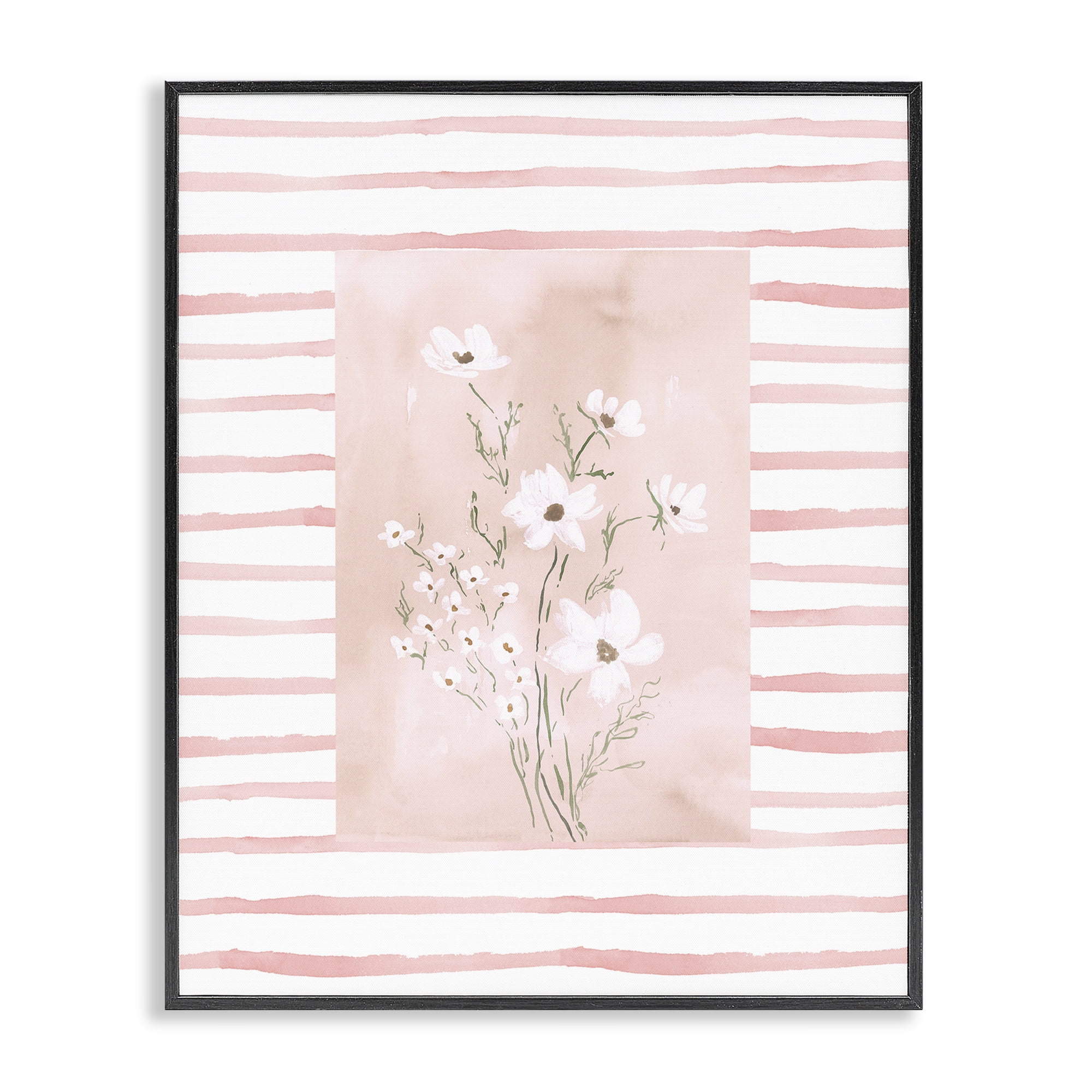 Stupell Industries White Cosmos on Pink Stripes Black Framed Giclee Art, design by Lucille Price