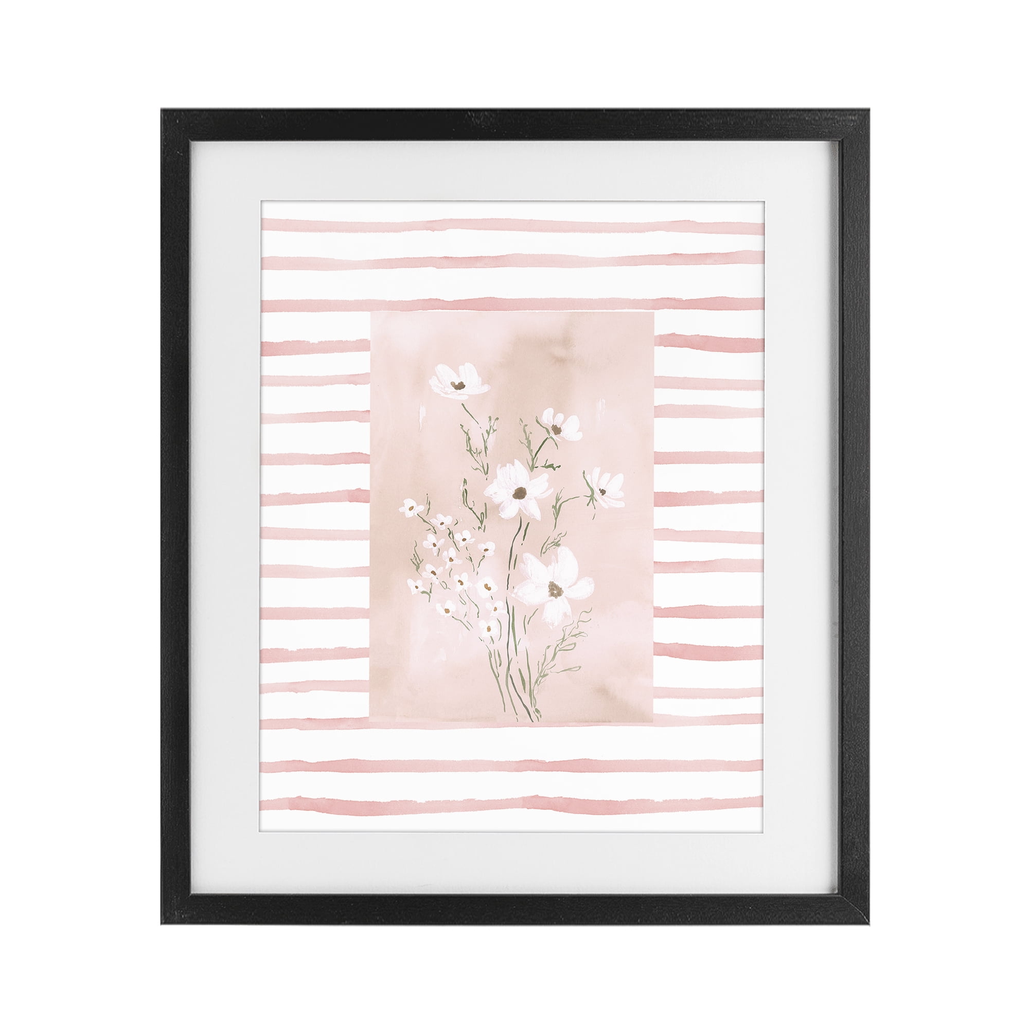 Stupell Industries White Cosmos on Pink Stripes Black Framed Print Under Glass, design by Lucille Price