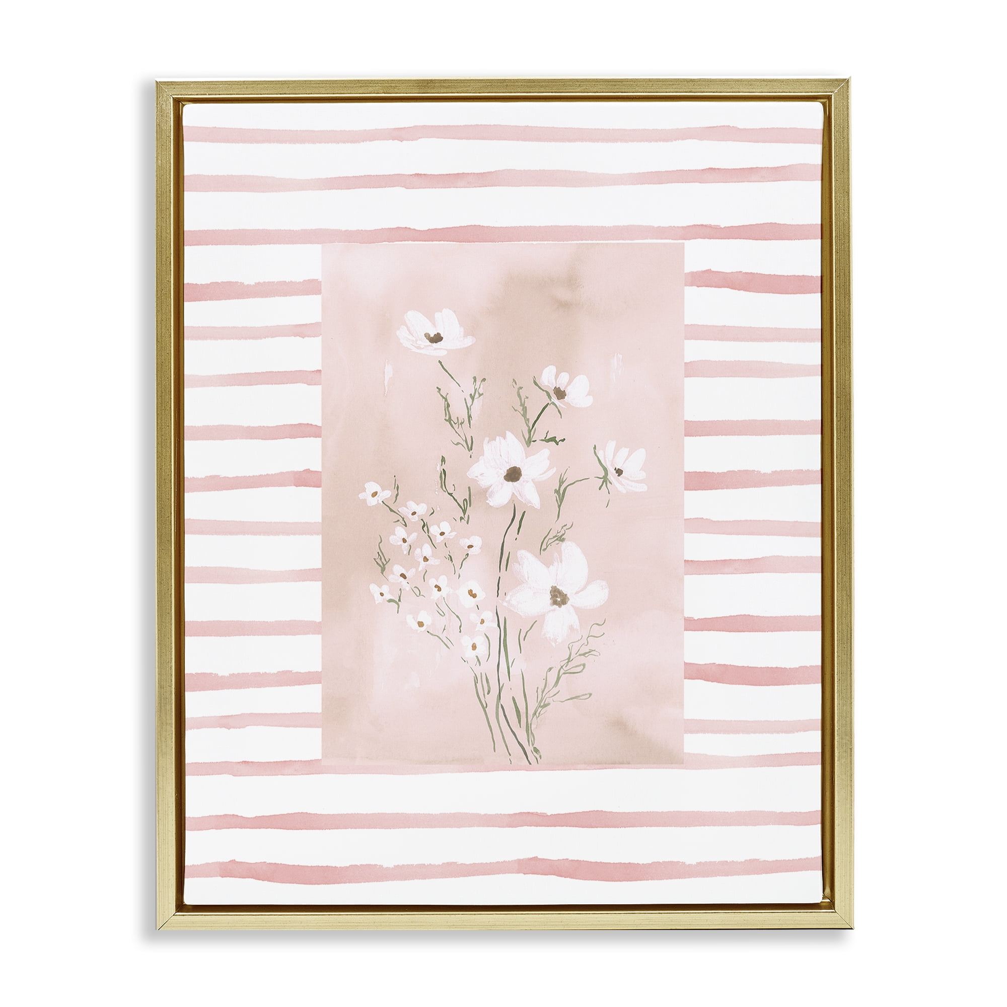 Stupell Industries White Cosmos on Pink Stripes Gold Framed Floater Canvas Wall Art, design by Lucille Price
