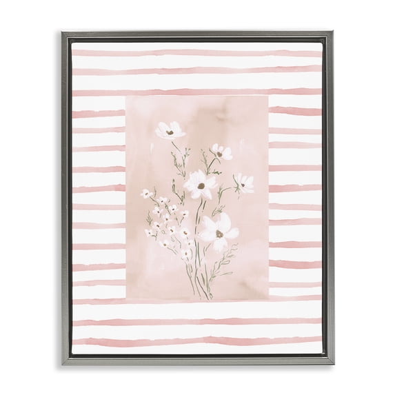 Stupell Industries Traditional White Cosmos on Pink Stripes Gray Floating Frame Canvas Art, 25 x 31, by Lucille Price