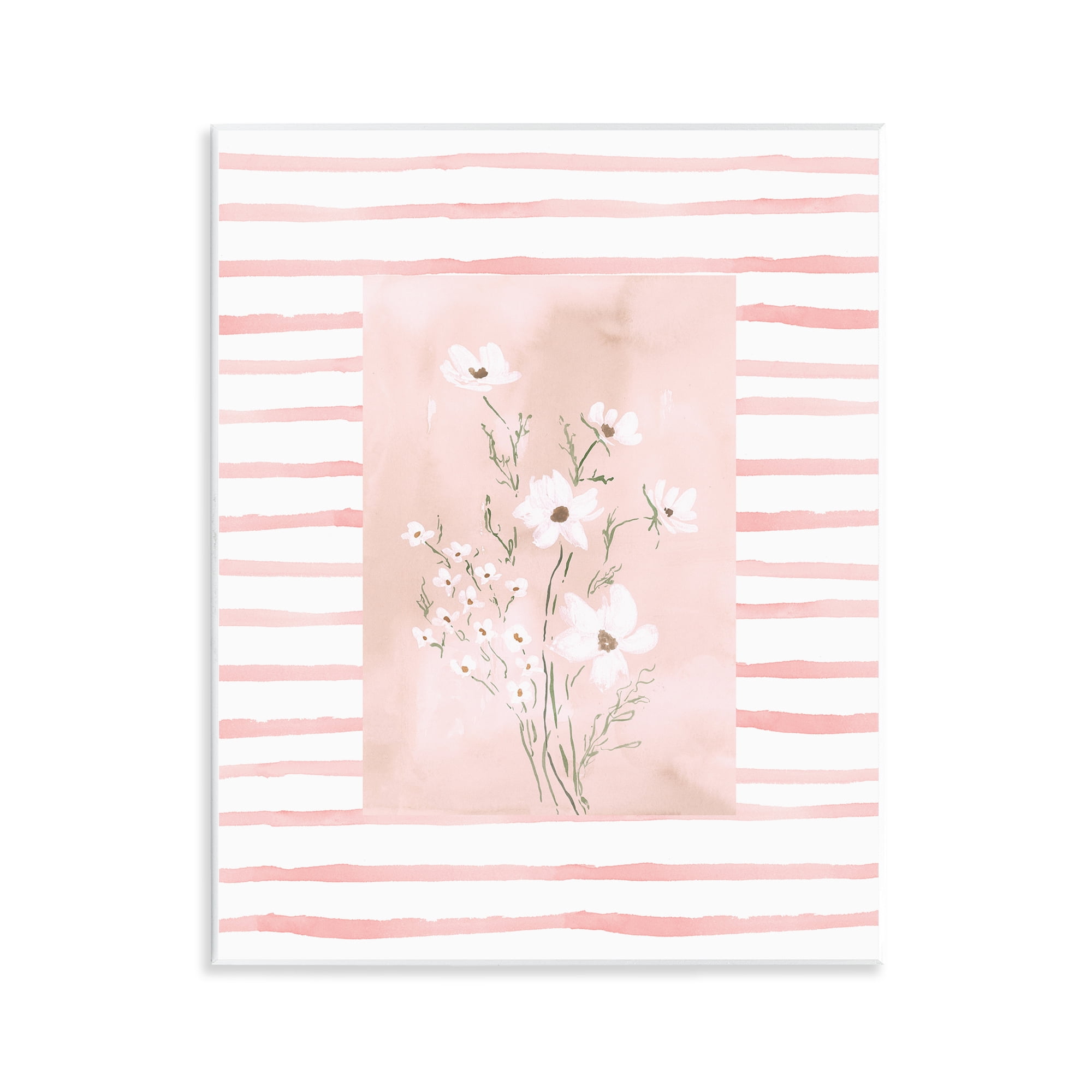 Stupell Industries White Cosmos on Pink Stripes Wall Plaque Art, design by Lucille Price
