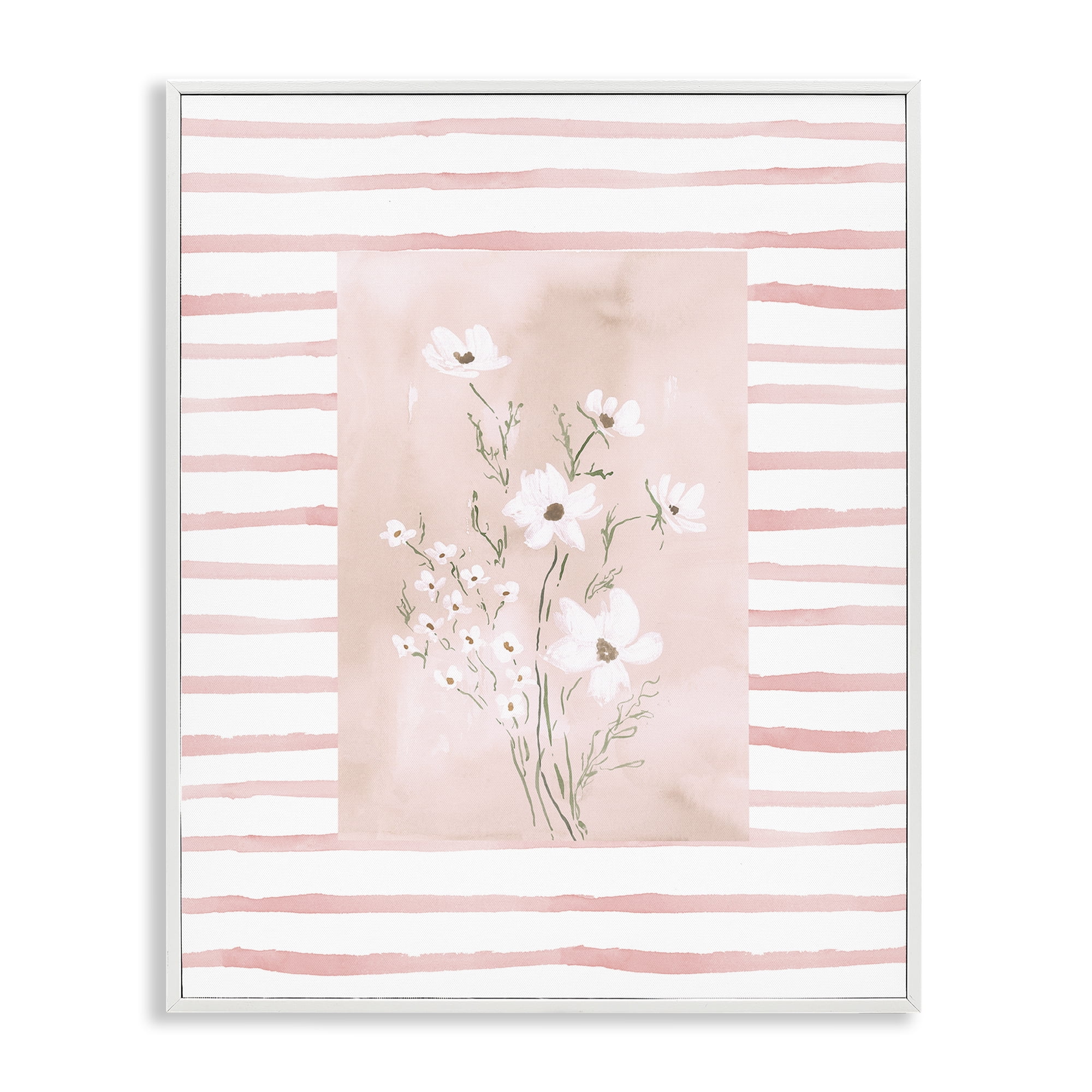 Stupell Industries White Cosmos on Pink Stripes White Framed Giclee Art, design by Lucille Price