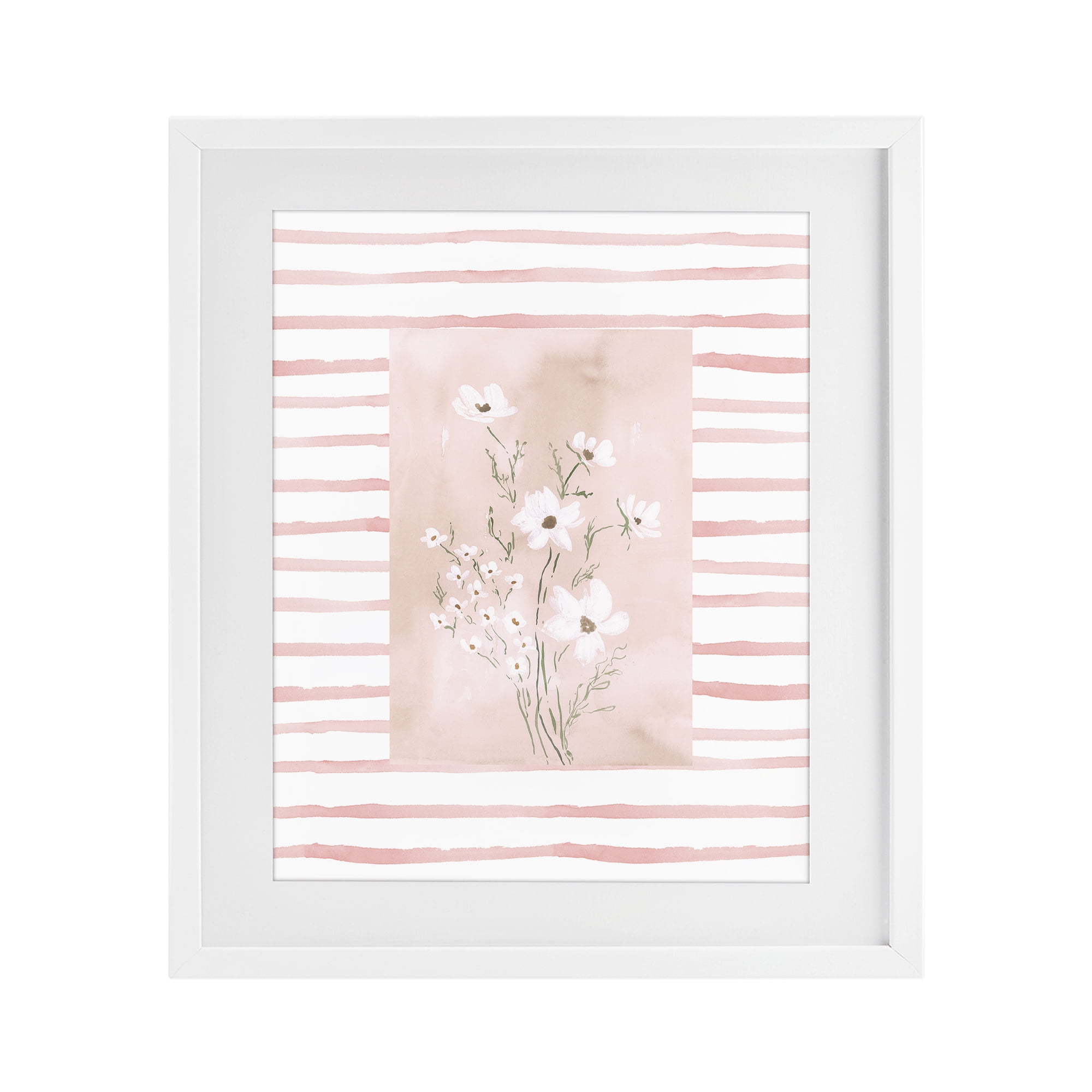 Stupell Industries White Cosmos on Pink Stripes White Framed Print Under Glass, design by Lucille Price