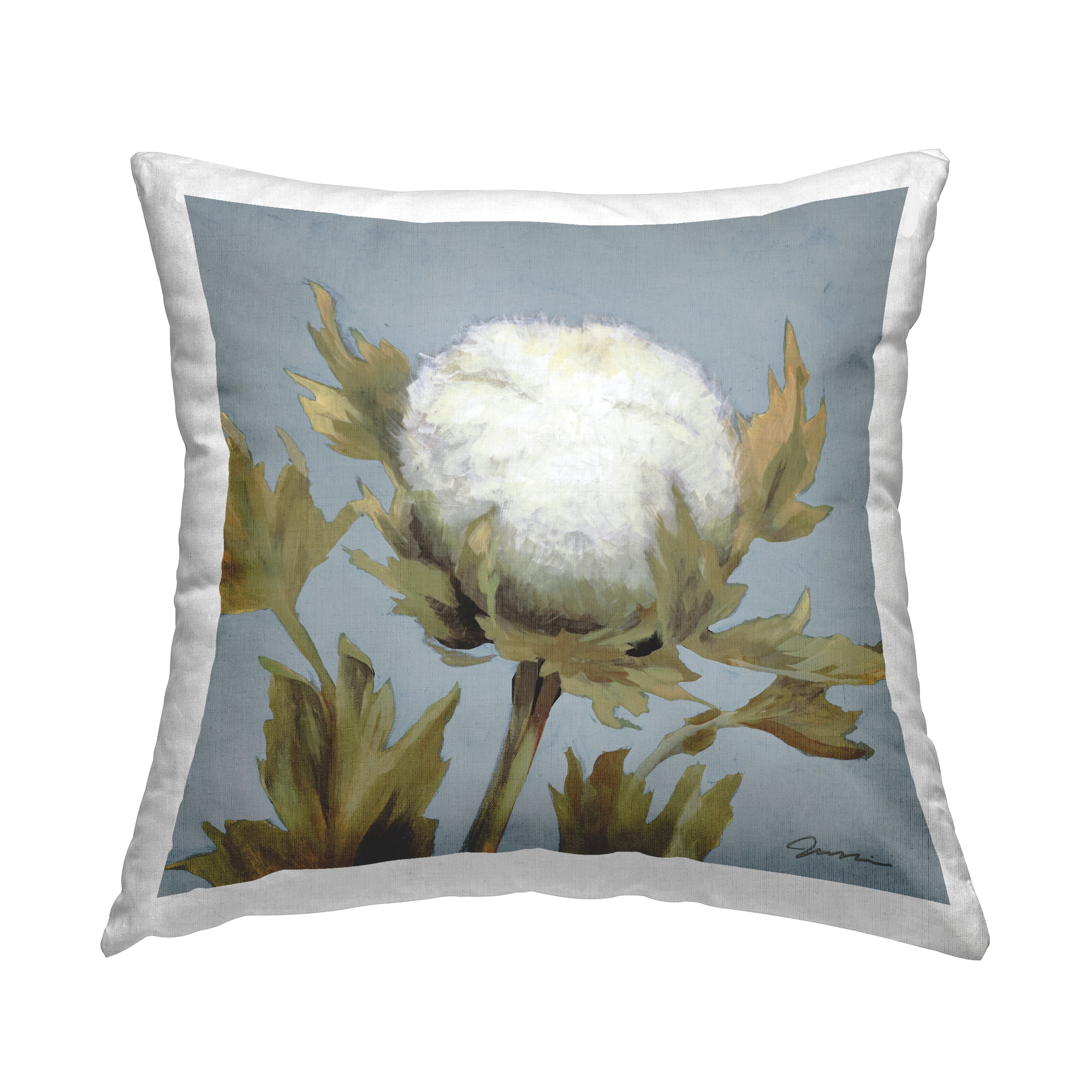 Stupell Industries White Cotton Flower Plant Nature Square Decorative Printed Throw Pillow, 18 x 18,