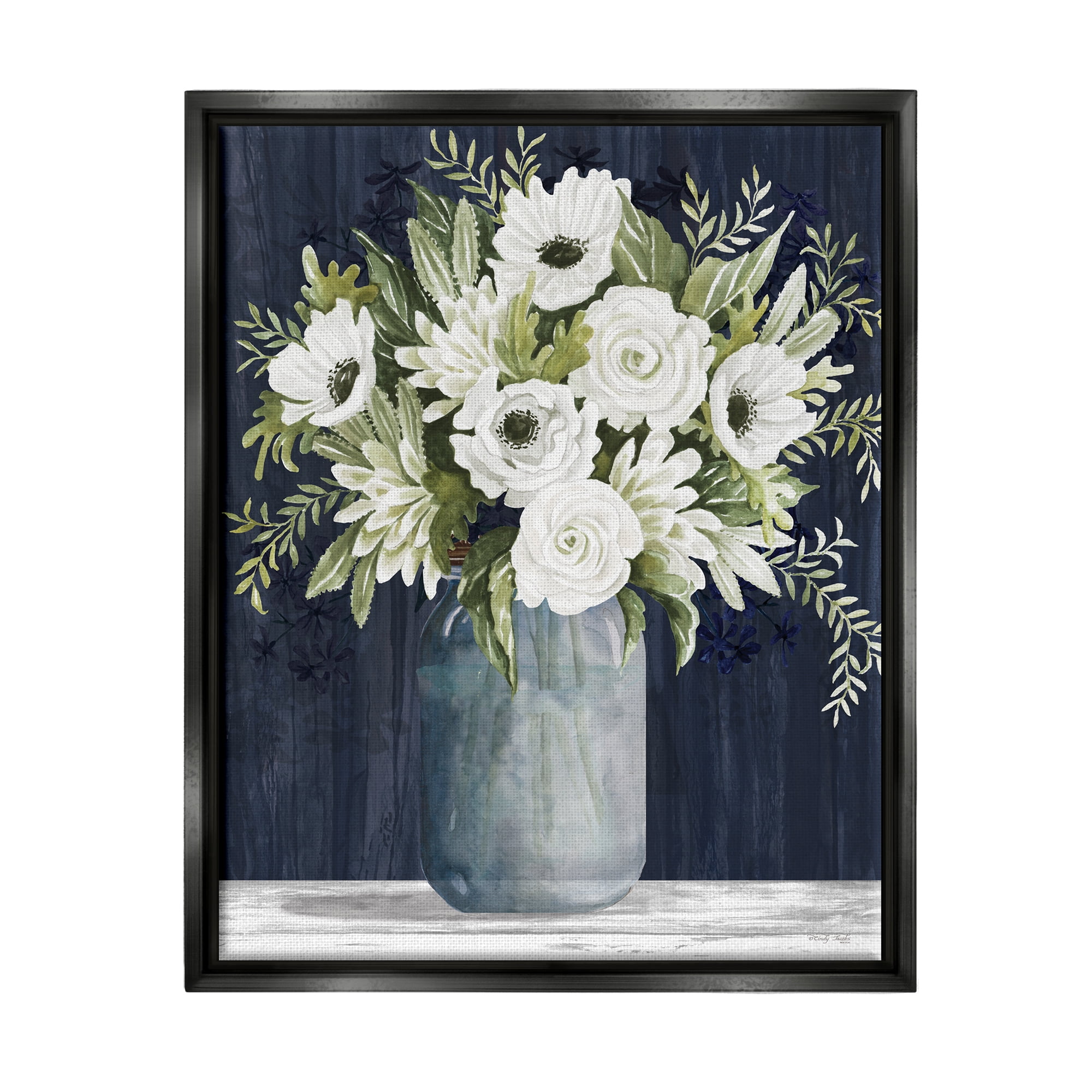 Stupell Industries White Country Blooms Botanical & Floral Painting Black Floater Framed Art Print Wall Art, 25 x 31