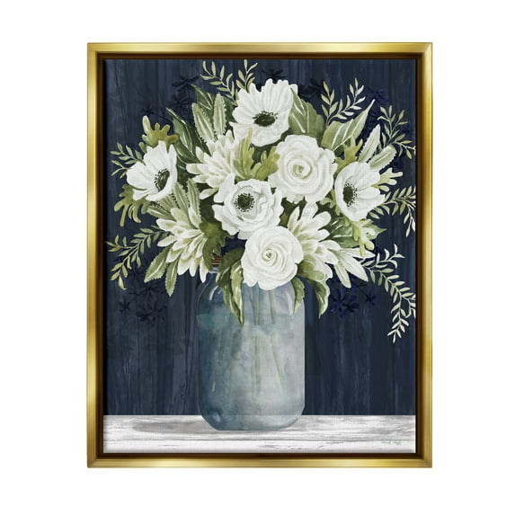 Stupell Industries White Country Blooms Botanical & Floral Painting Gold Floater Framed Art Print Wall Art, 25 x 31