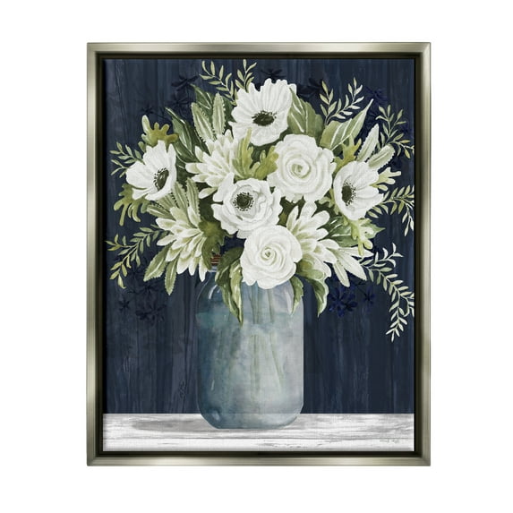 Stupell Industries White Country Blooms Botanical & Floral Painting Gray Floater Framed Art Print Wall Art, 17 x 21