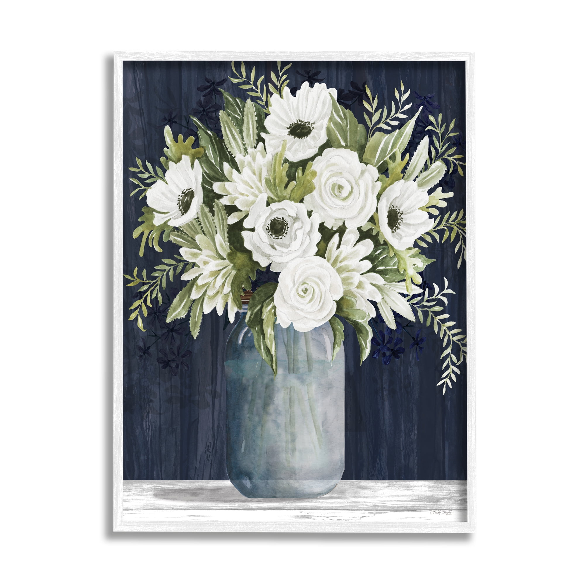 Stupell Industries White Country Blooms Botanical & Floral Painting White Framed Art Print Wall Art, 16 x 20