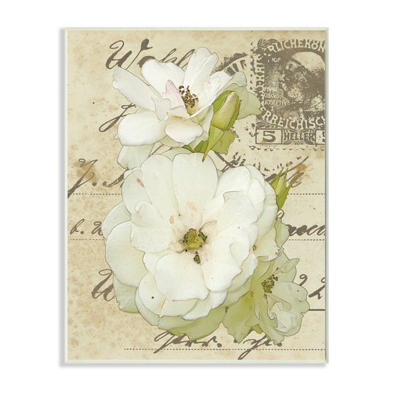 Stupell Industries White Country Florals over Vintage Postal Card,10 x 15,Designed by Alonzo Saunders