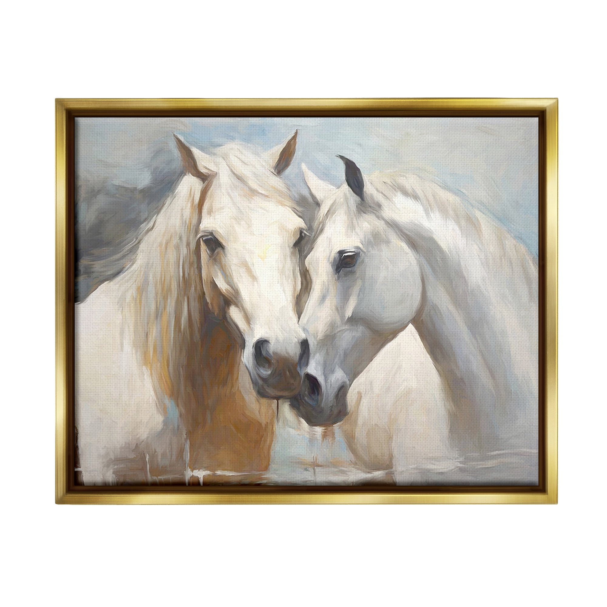 Stupell Industries White Country Horses Animals & Insects Painting Gold Floater Framed Canvas Art Print Wall Art, 21 x 17