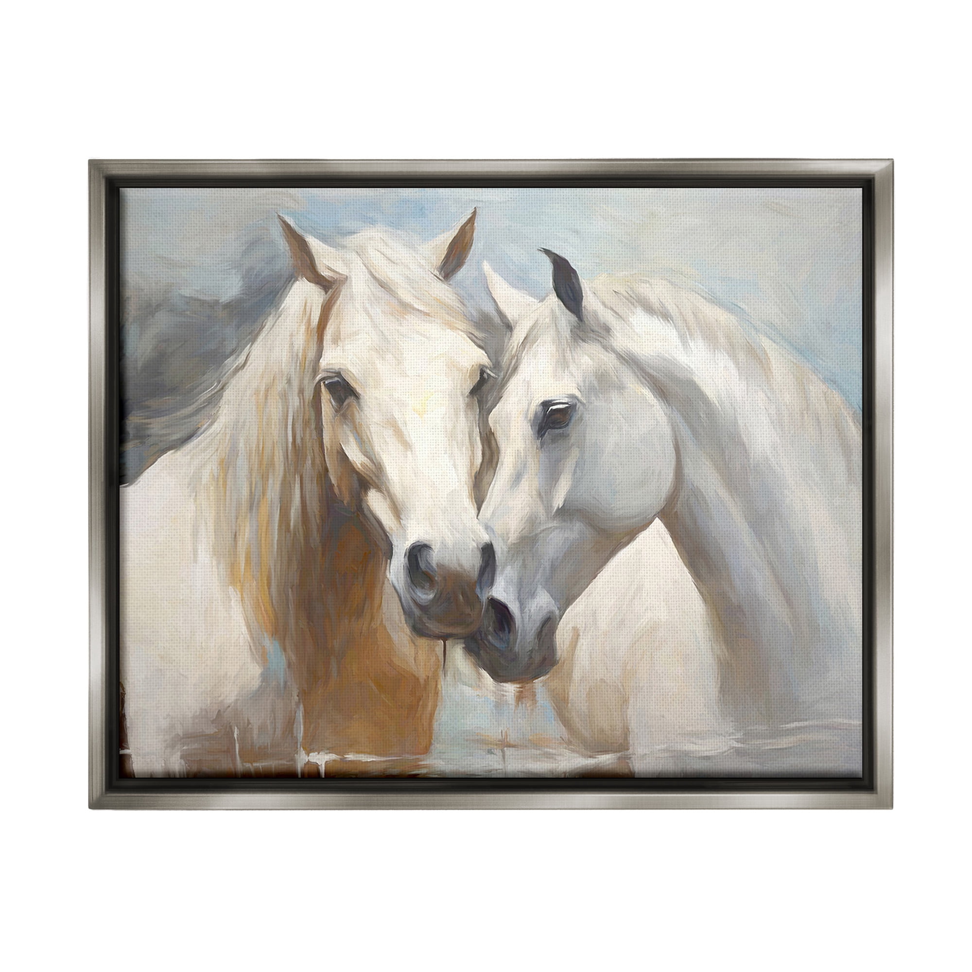Stupell Industries White Country Horses Animals & Insects Painting Gray Floater Framed Canvas Art Print Wall Art, 31 x 25
