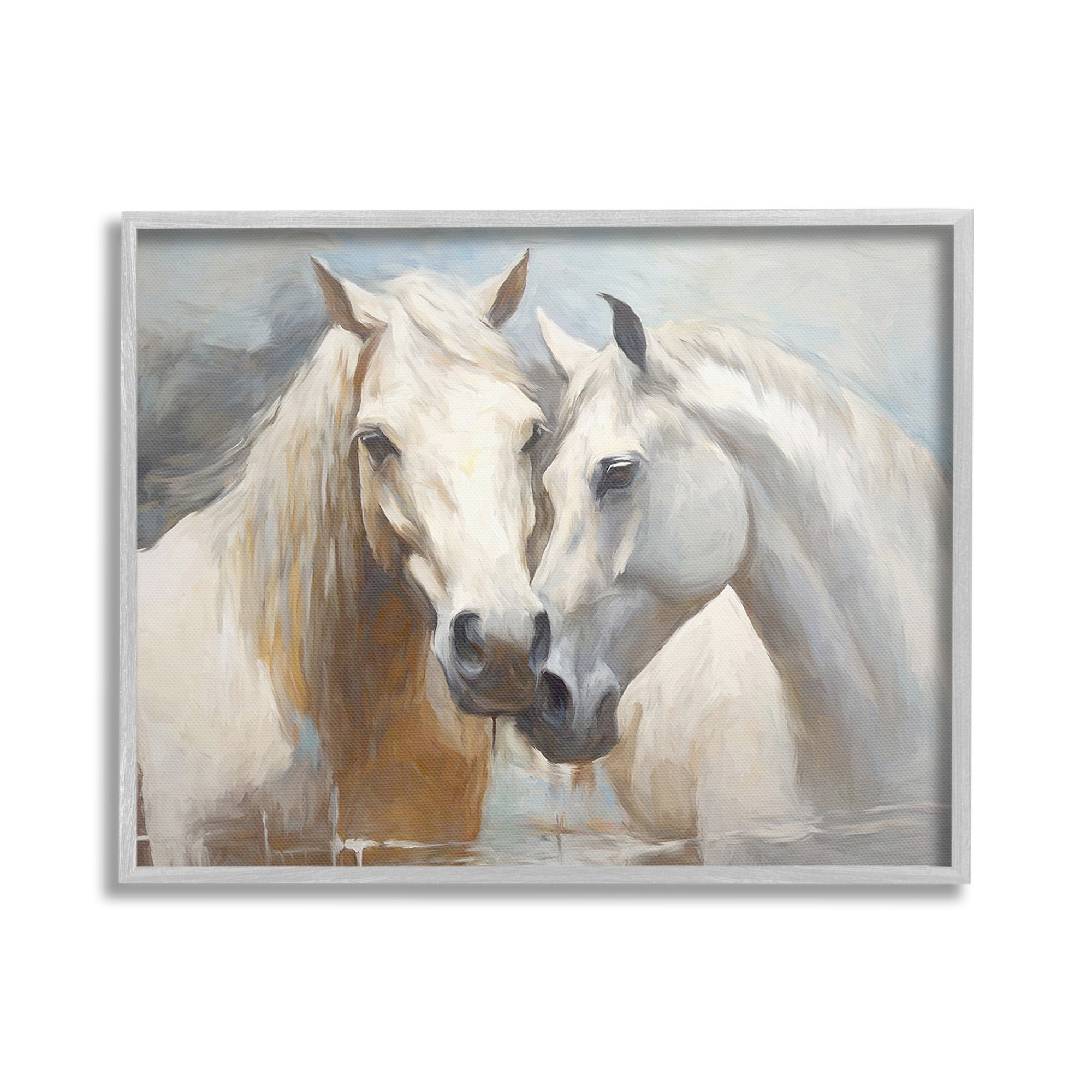 Stupell Industries White Country Horses Animals & Insects Painting Gray Framed Art Print Wall Art, 30 x 24
