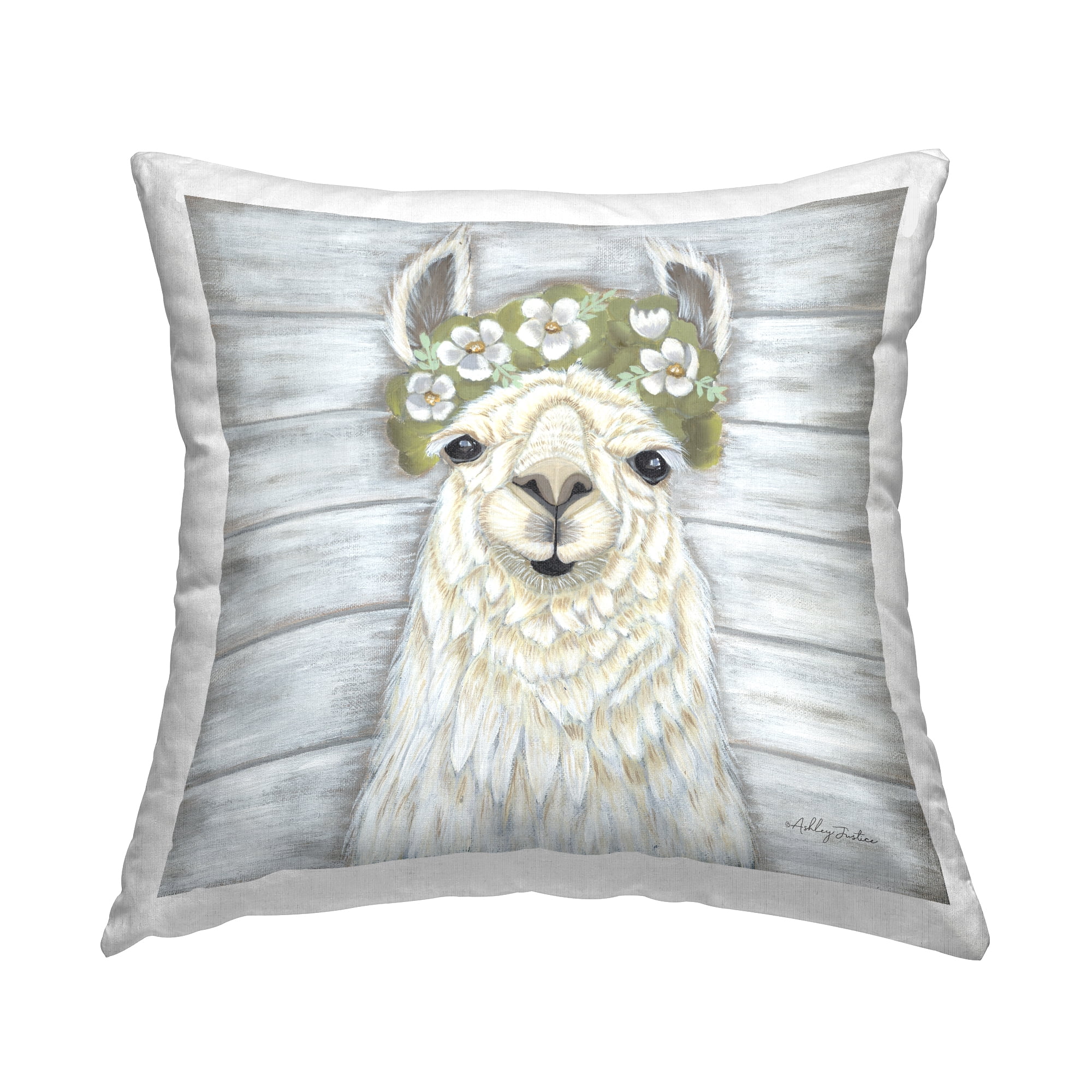 Stupell Industries White Country Llama Happy Smile Printed Throw Pillow Design by Ashley Justice