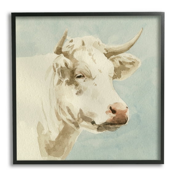 Stupell Industries White Cow Watercolor Animals & Insects Painting Black Framed Art Print Wall Art, 12 x 12