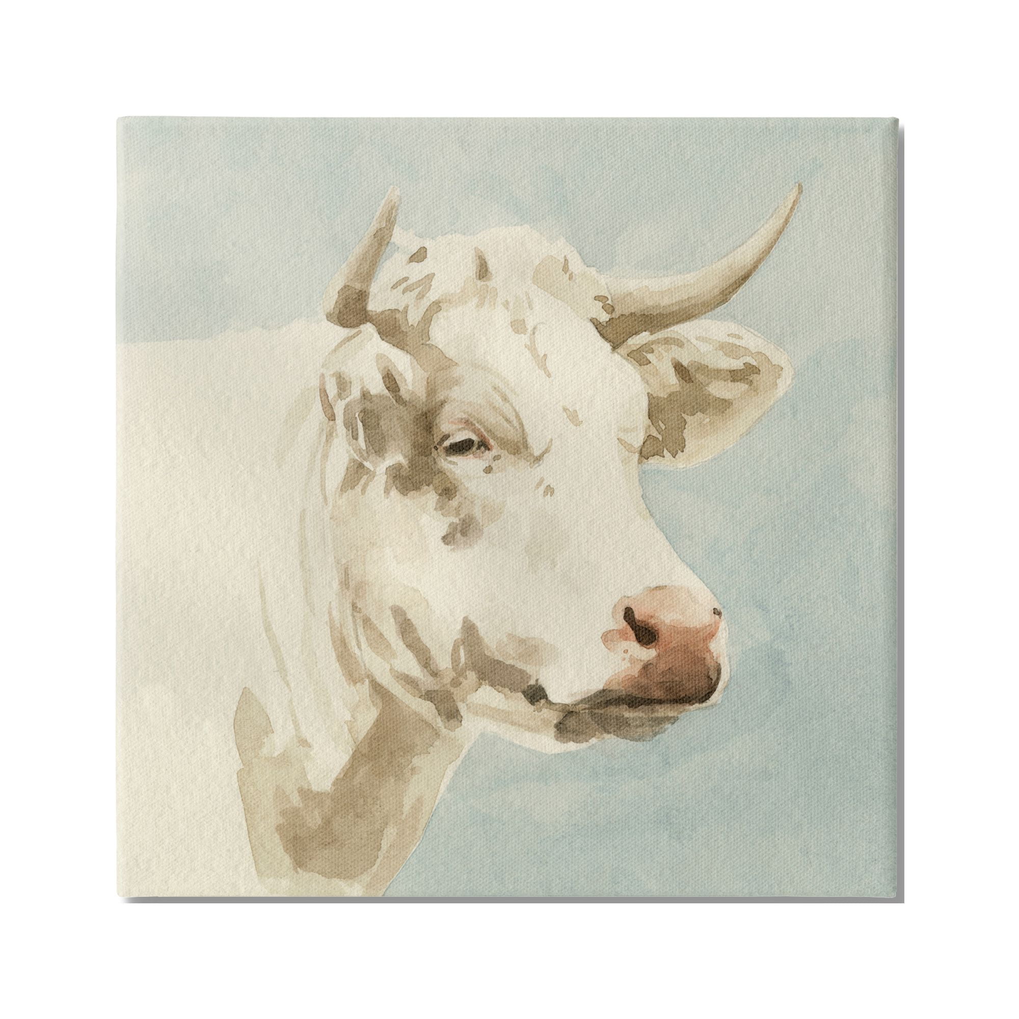Stupell Industries White Cow Watercolor Animals & Insects Painting Gallery Wrapped Canvas Print Wall Art, 24 x 24