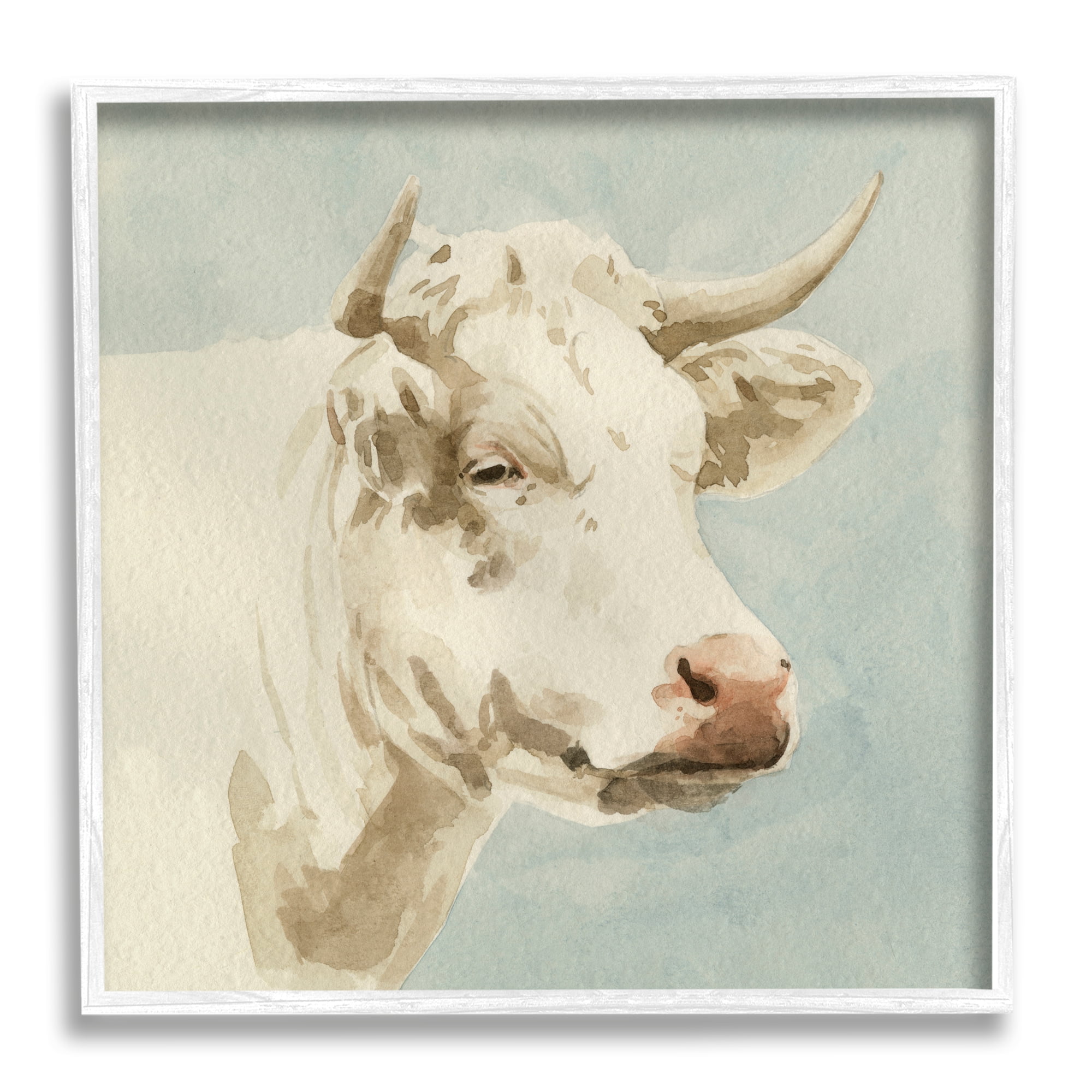 Stupell Industries White Cow Watercolor Animals & Insects Painting White Framed Art Print Wall Art, 24 x 24