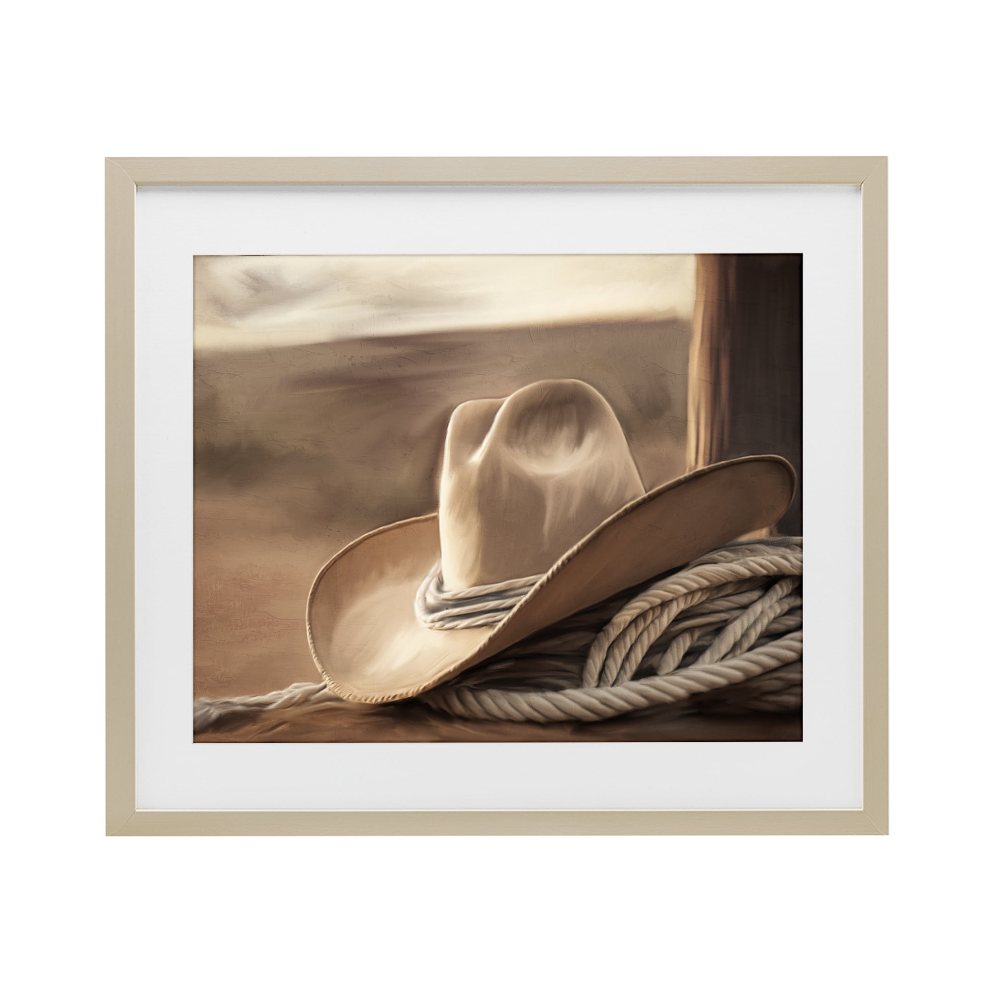 Stupell Industries White Cowboy Hat Birch Framed Print Under Glass, design by Kim Allen