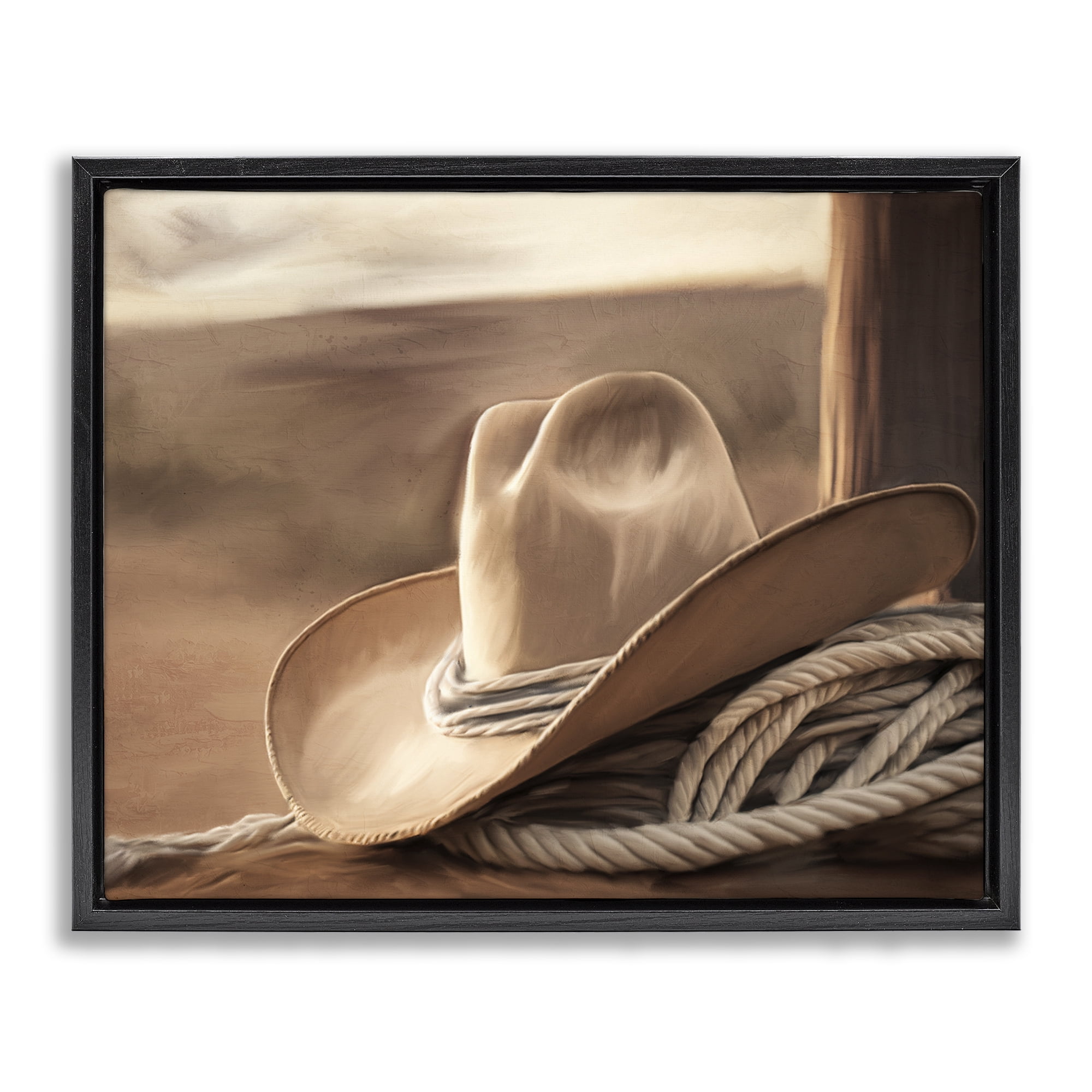 Stupell Industries White Cowboy Hat Black Framed Floater Canvas Wall Art, design by Kim Allen
