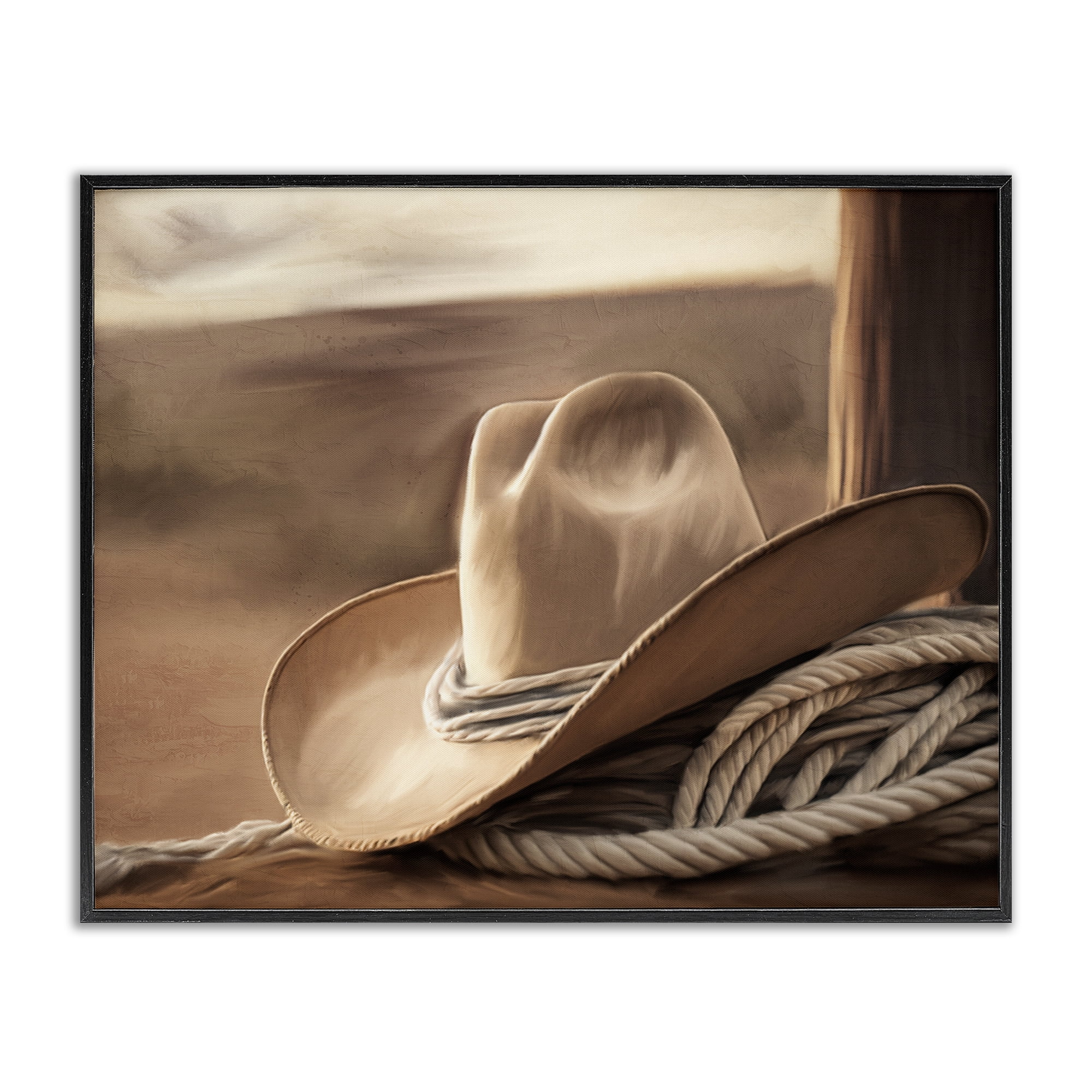 Stupell Industries White Cowboy Hat Black Framed Giclee Art, design by Kim Allen