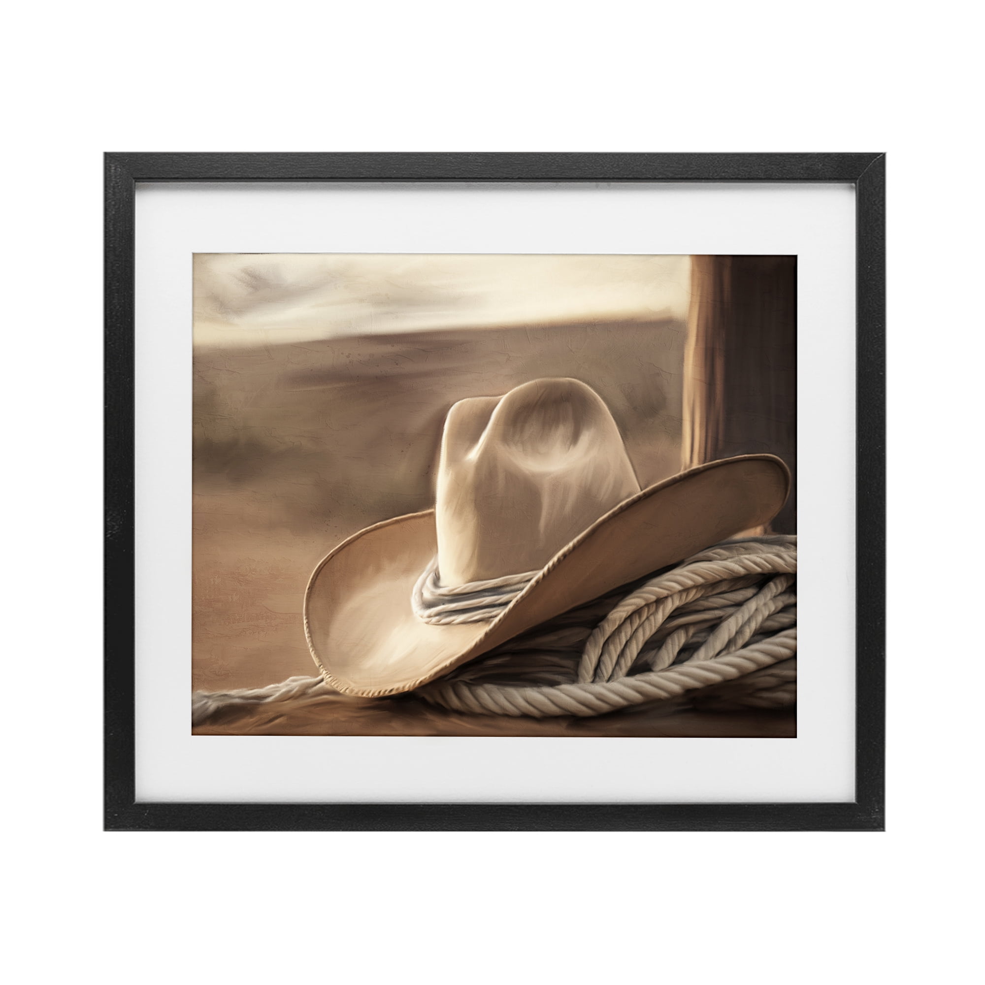 Stupell Industries White Cowboy Hat Black Framed Print Under Glass, design by Kim Allen