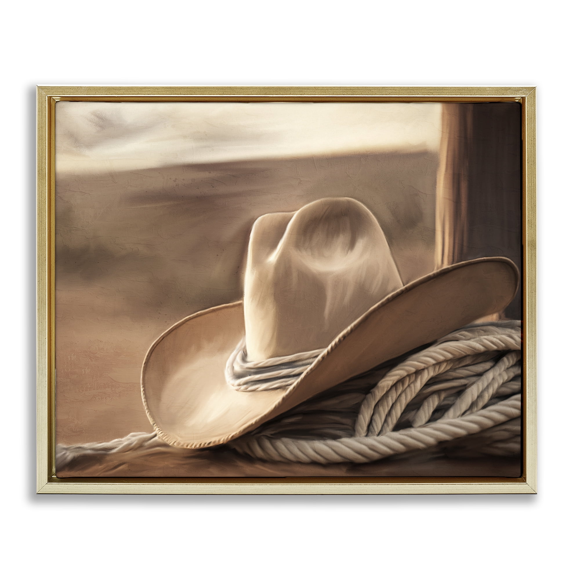 Stupell Industries White Cowboy Hat Gold Framed Floater Canvas Wall Art, design by Kim Allen