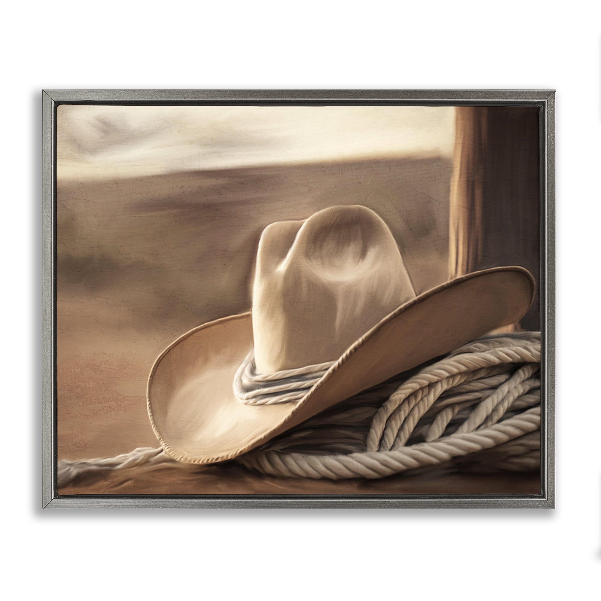 Stupell Industries White Cowboy Hat Gray Framed Floater Canvas Wall Art, design by Kim Allen