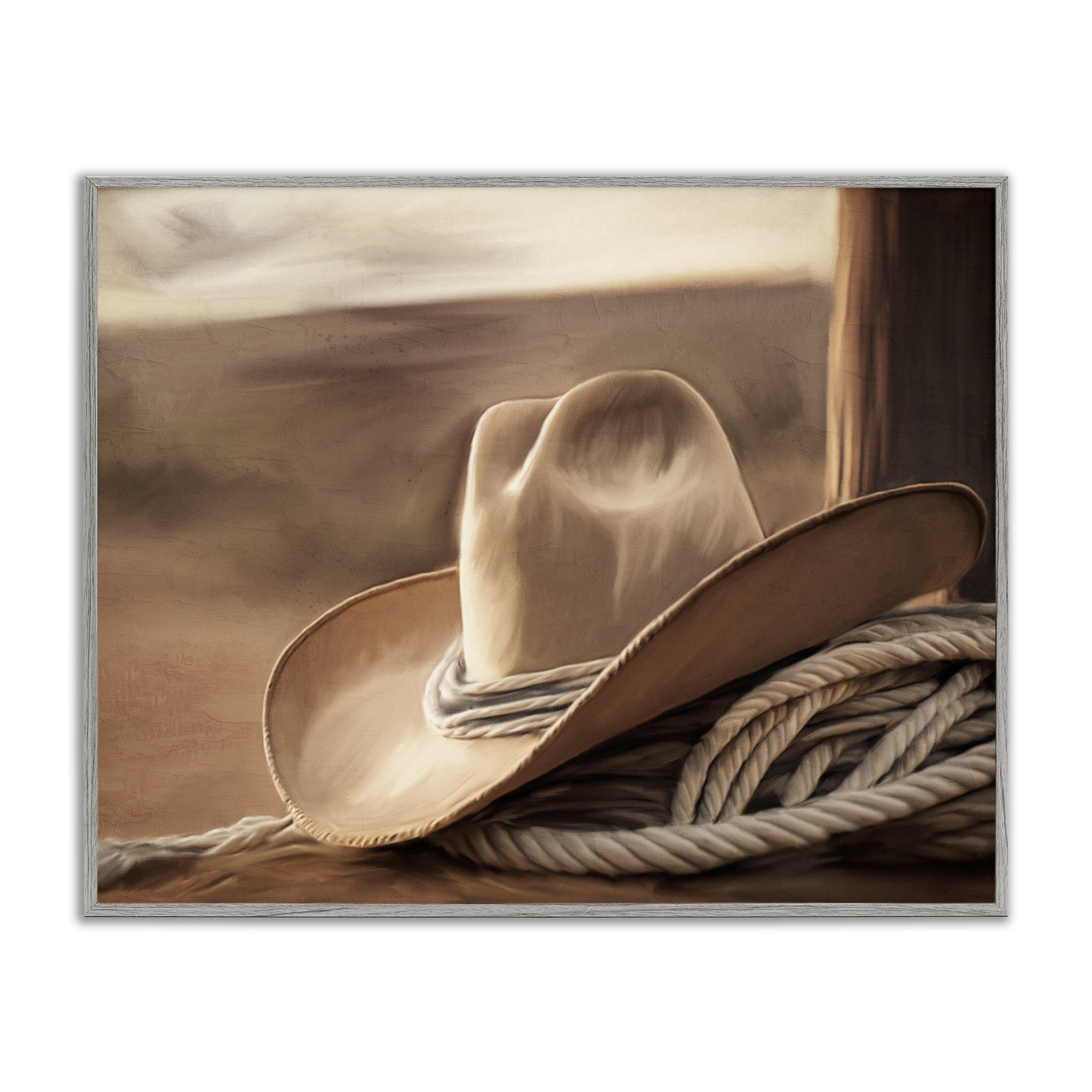 Stupell Industries White Cowboy Hat Gray Framed Giclee Art, design by Kim Allen