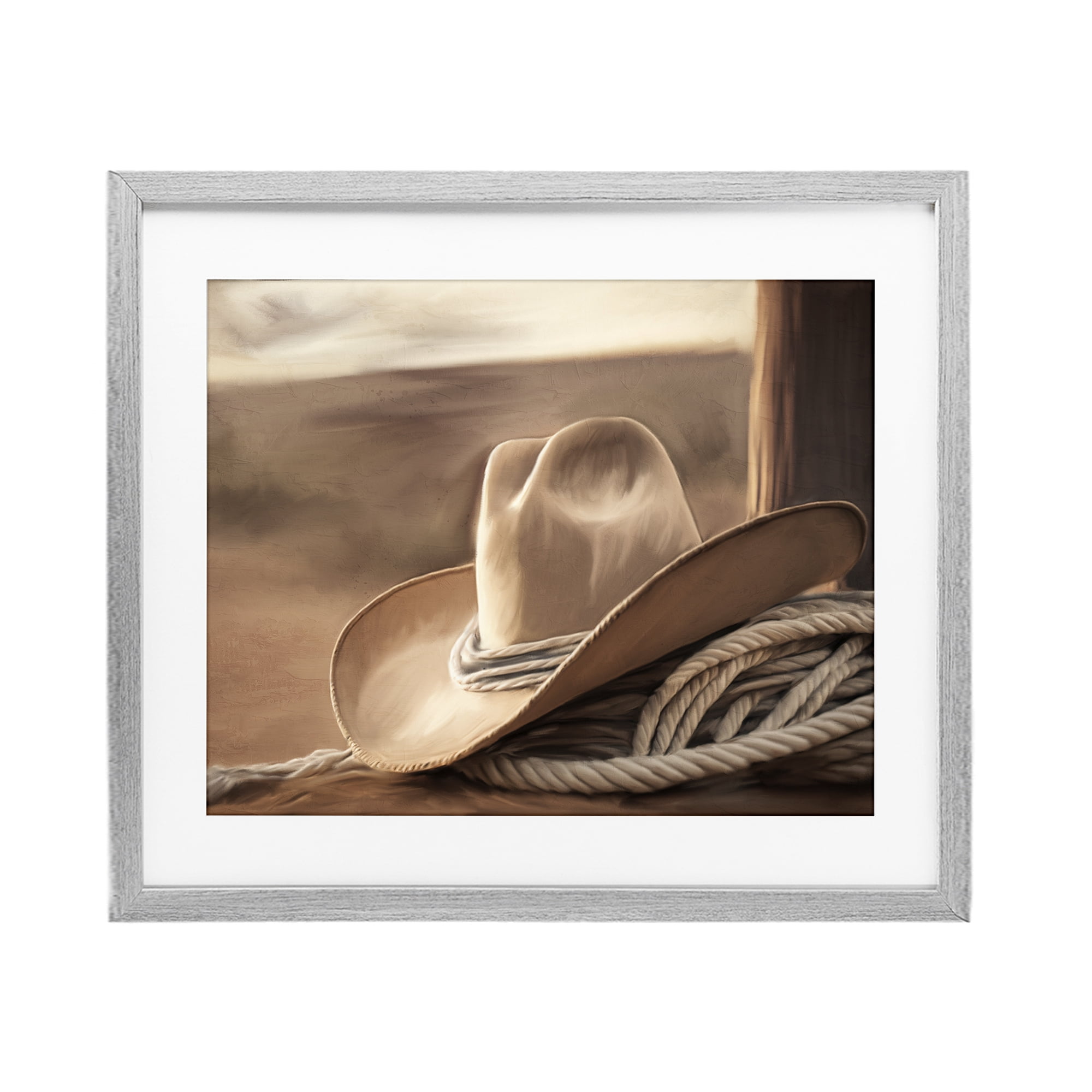Stupell Industries White Cowboy Hat Gray Framed Print Under Glass, design by Kim Allen