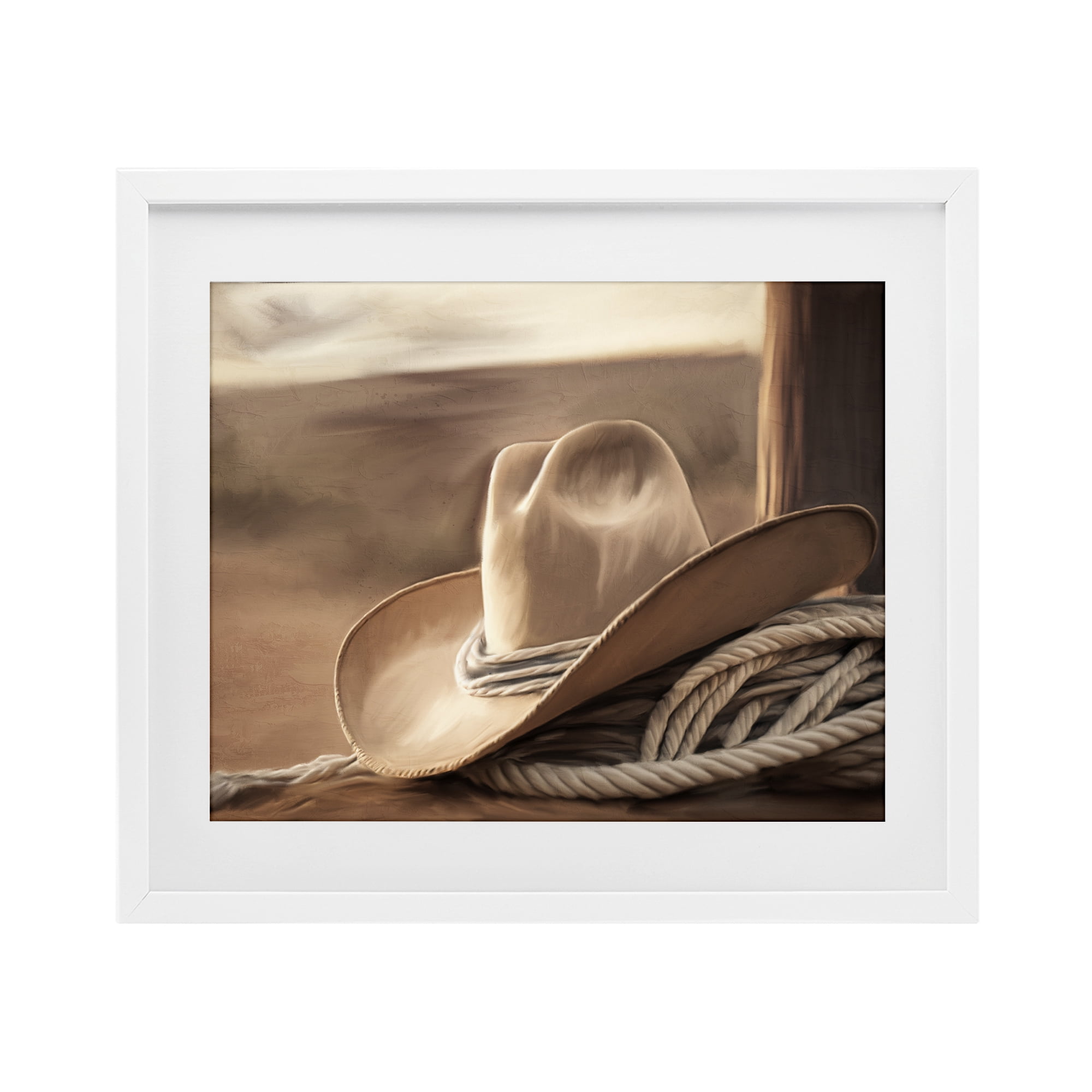 Stupell Industries White Cowboy Hat White Framed Print Under Glass, design by Kim Allen