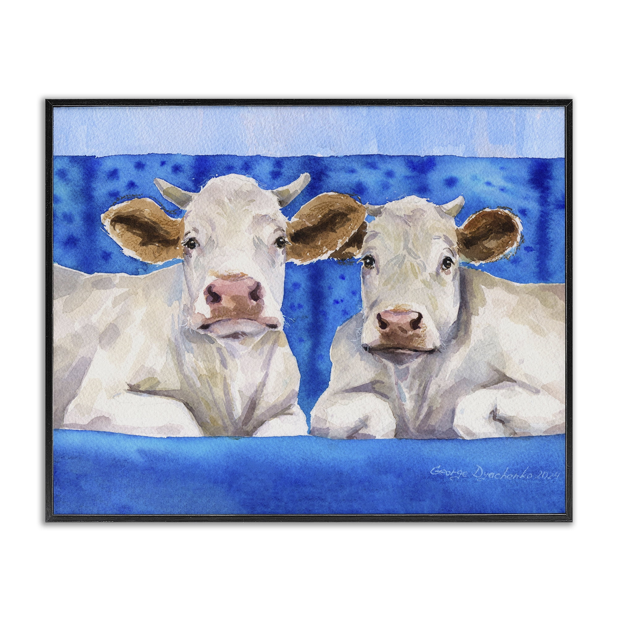 Stupell Industries White Cows on Blue Sofa Black Framed Giclee Art, design by George Dyachenko