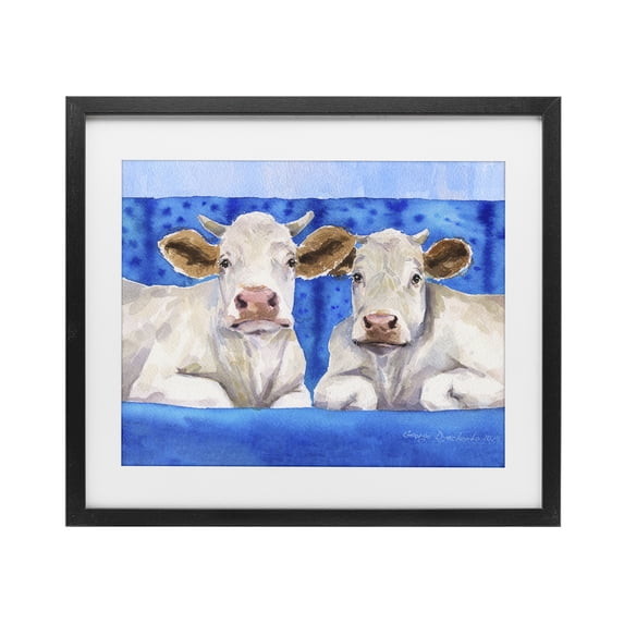 Stupell Industries Rustic Lodge White Cows on Blue Sofa Black Framed Print Under Glass, 21 x 17, by George Dyachenko