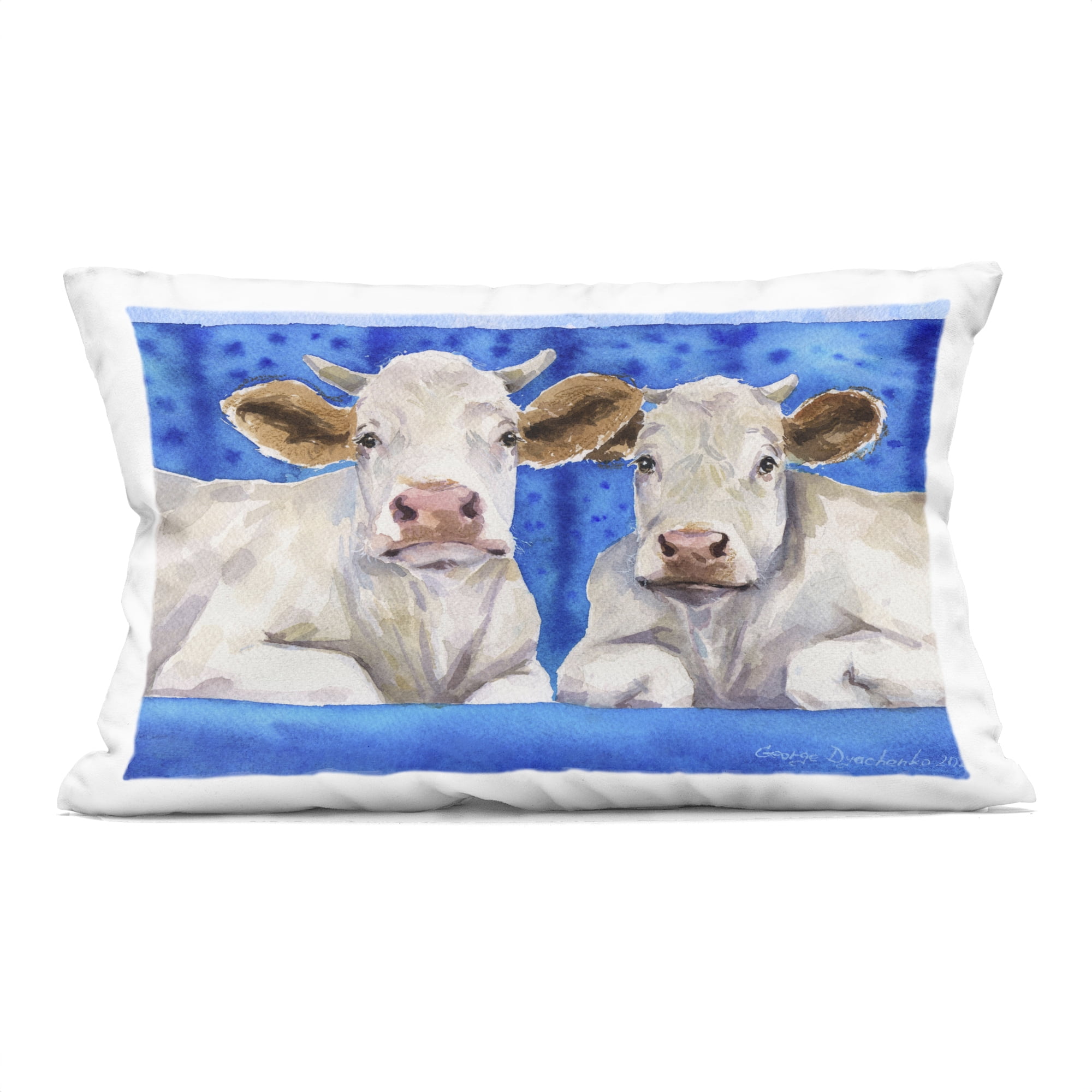 Stupell Industries White Cows on Blue Sofa Decorative Printed Throw Pillow, design by George Dyachenko