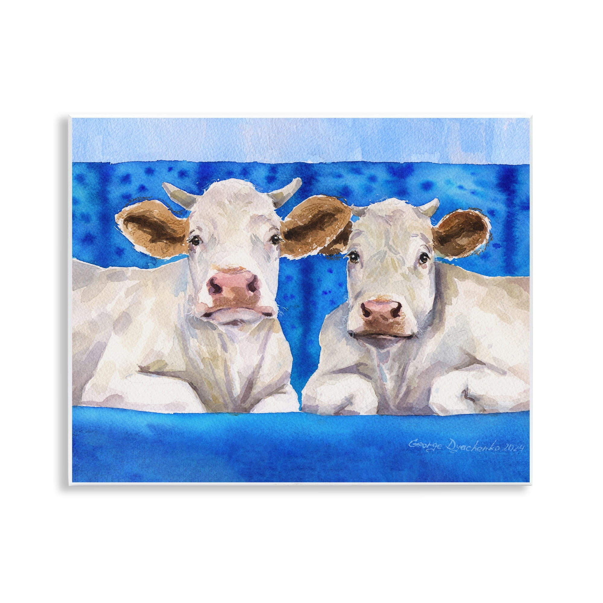 Stupell Industries White Cows on Blue Sofa Wall Plaque Art, design by George Dyachenko