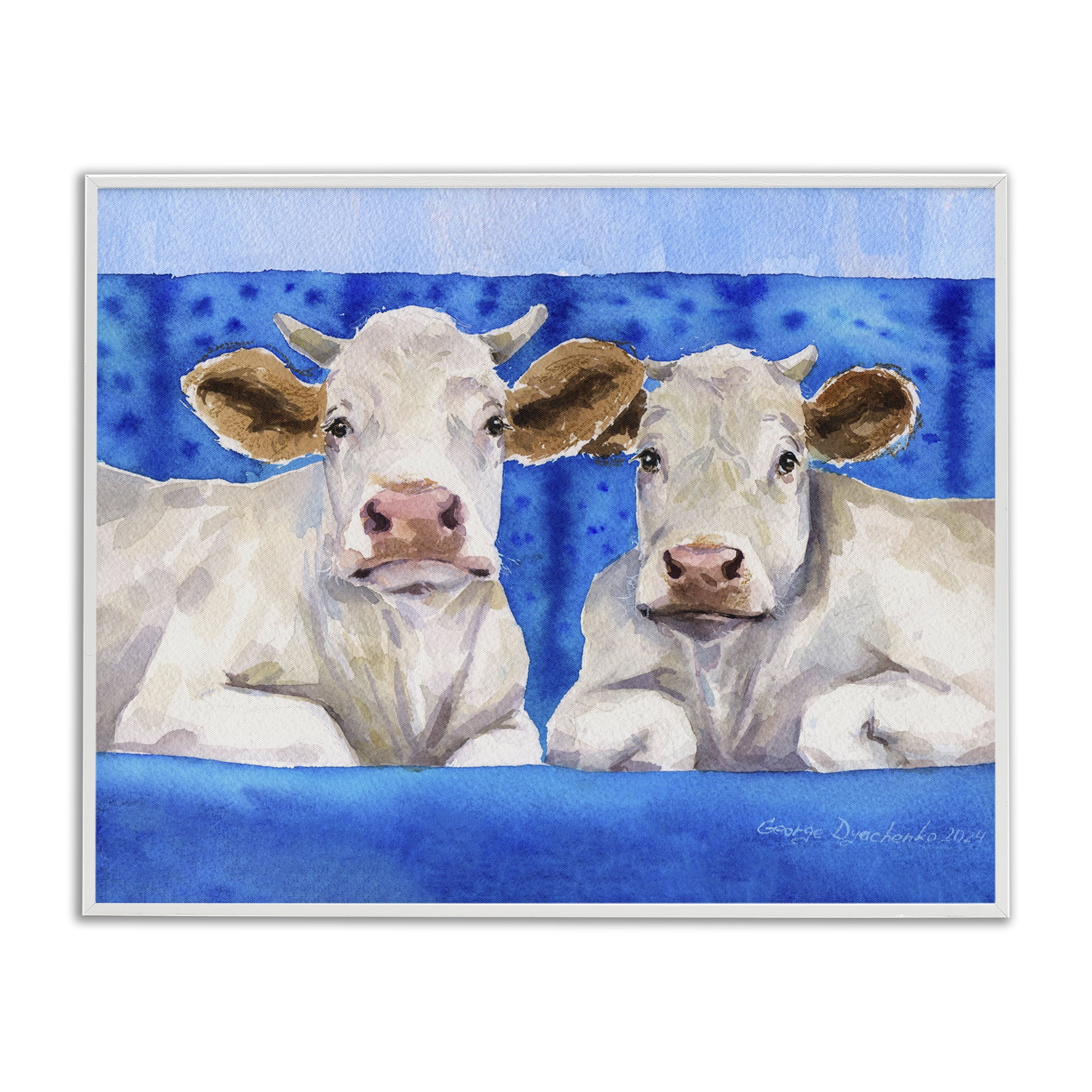 Stupell Industries White Cows on Blue Sofa White Framed Giclee Art, design by George Dyachenko