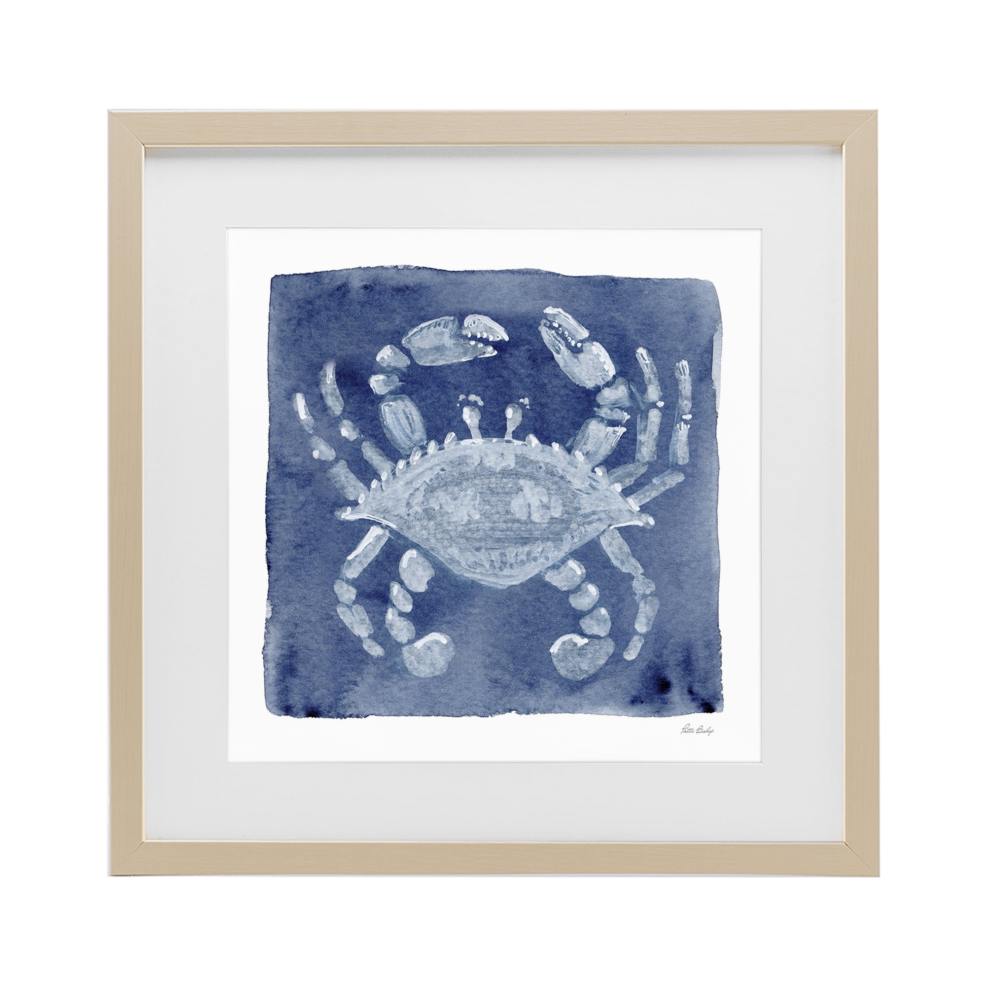Stupell Industries White Crab on Indigo Birch Framed Print Under Glass, design by Patti Bishop