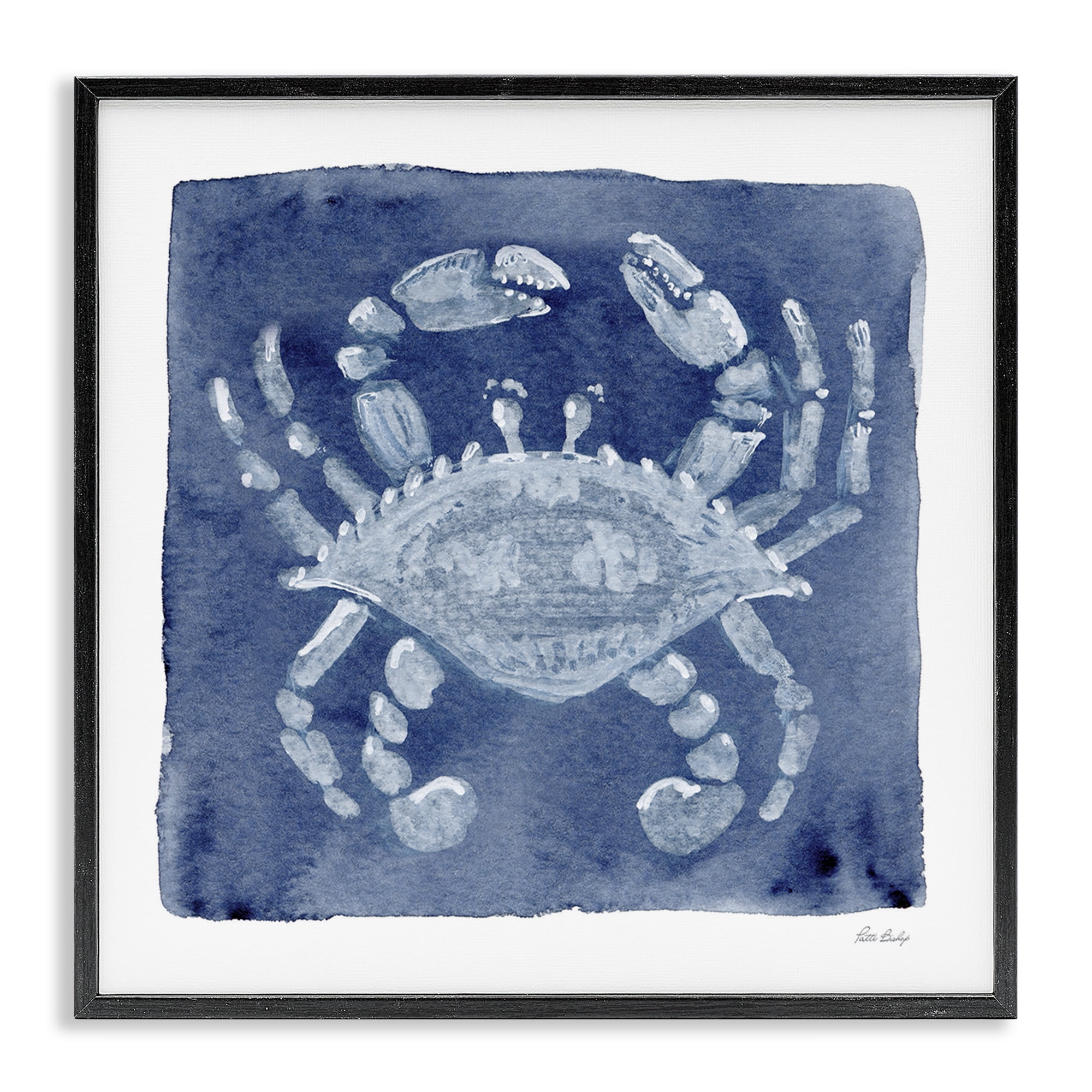 Stupell Industries White Crab on Indigo Black Framed Giclee Art, design by Patti Bishop