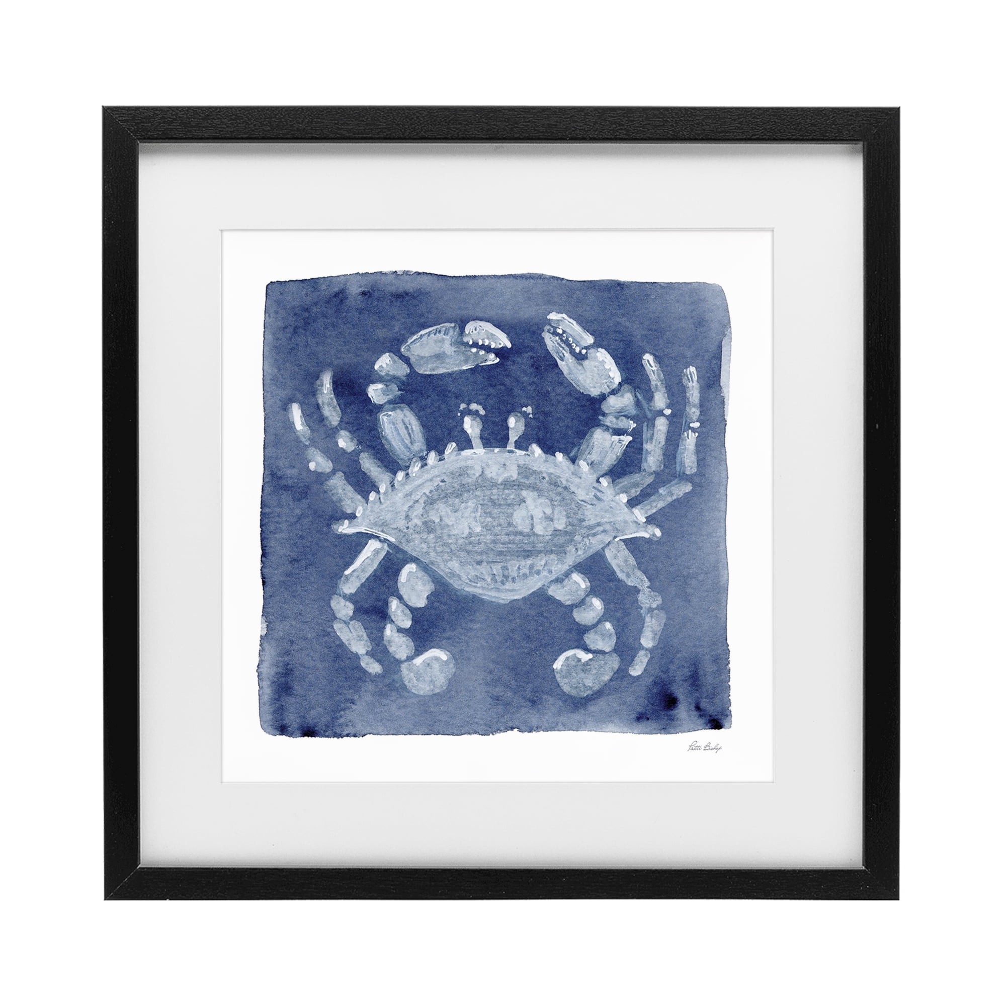 Stupell Industries White Crab on Indigo Black Framed Print Under Glass, design by Patti Bishop