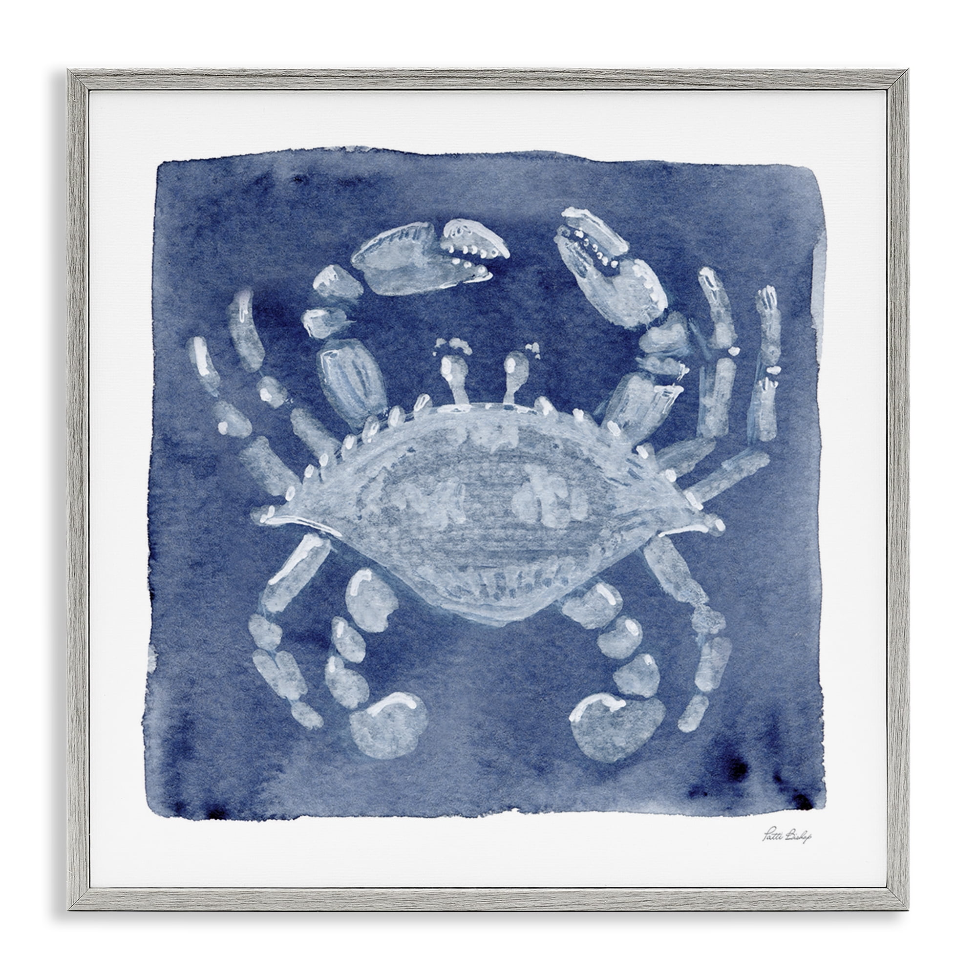 Stupell Industries White Crab on Indigo Gray Framed Giclee Art, design by Patti Bishop