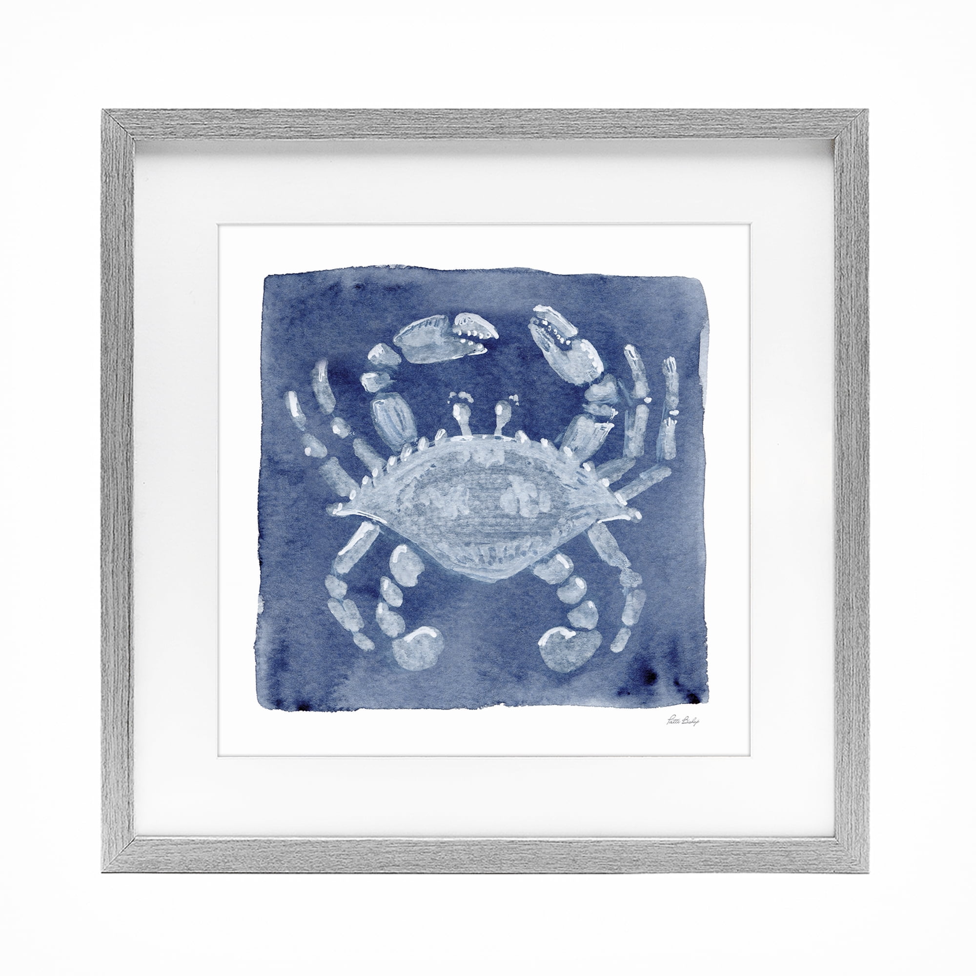 Stupell Industries White Crab on Indigo Gray Framed Print Under Glass, design by Patti Bishop