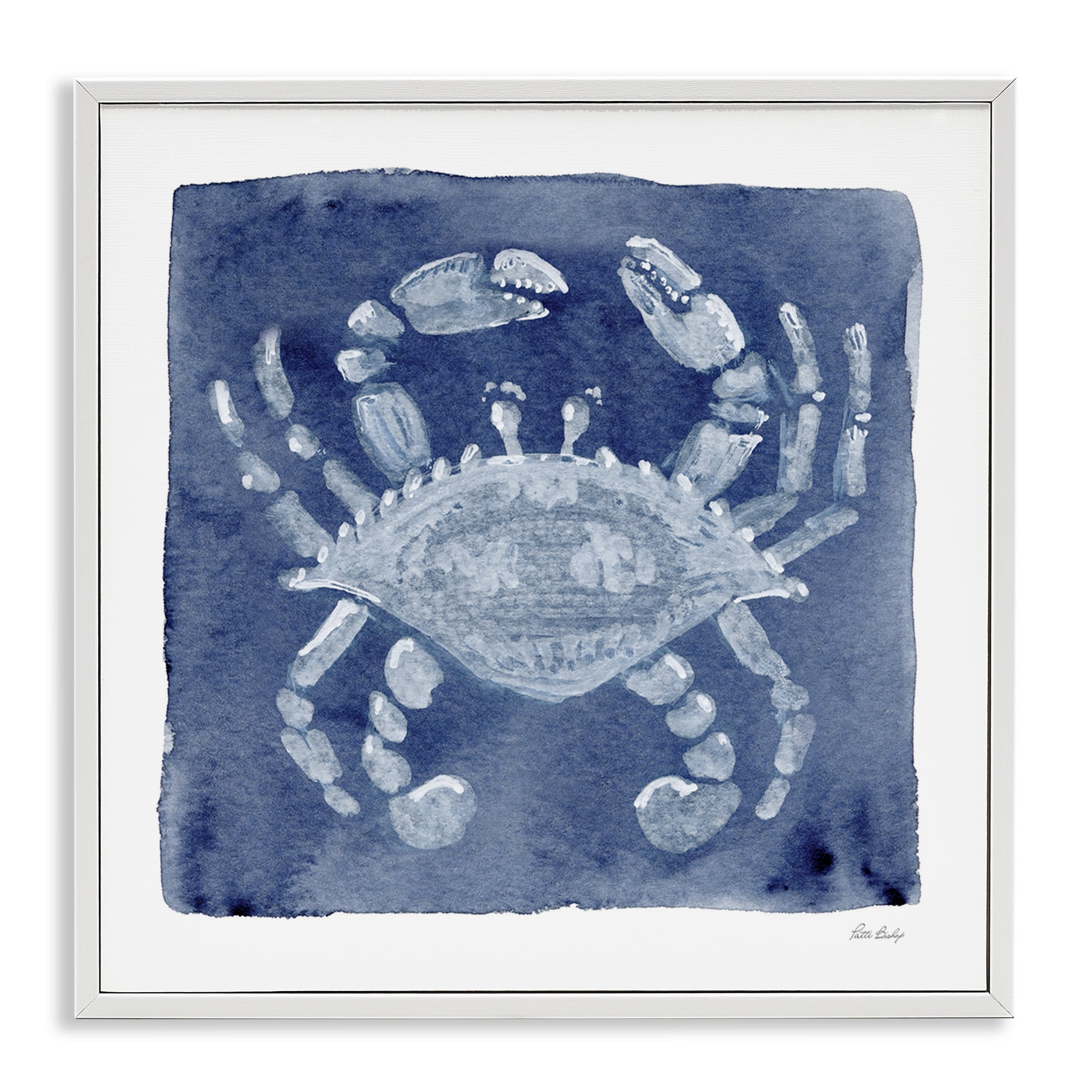 Stupell Industries White Crab on Indigo White Framed Giclee Art, design by Patti Bishop