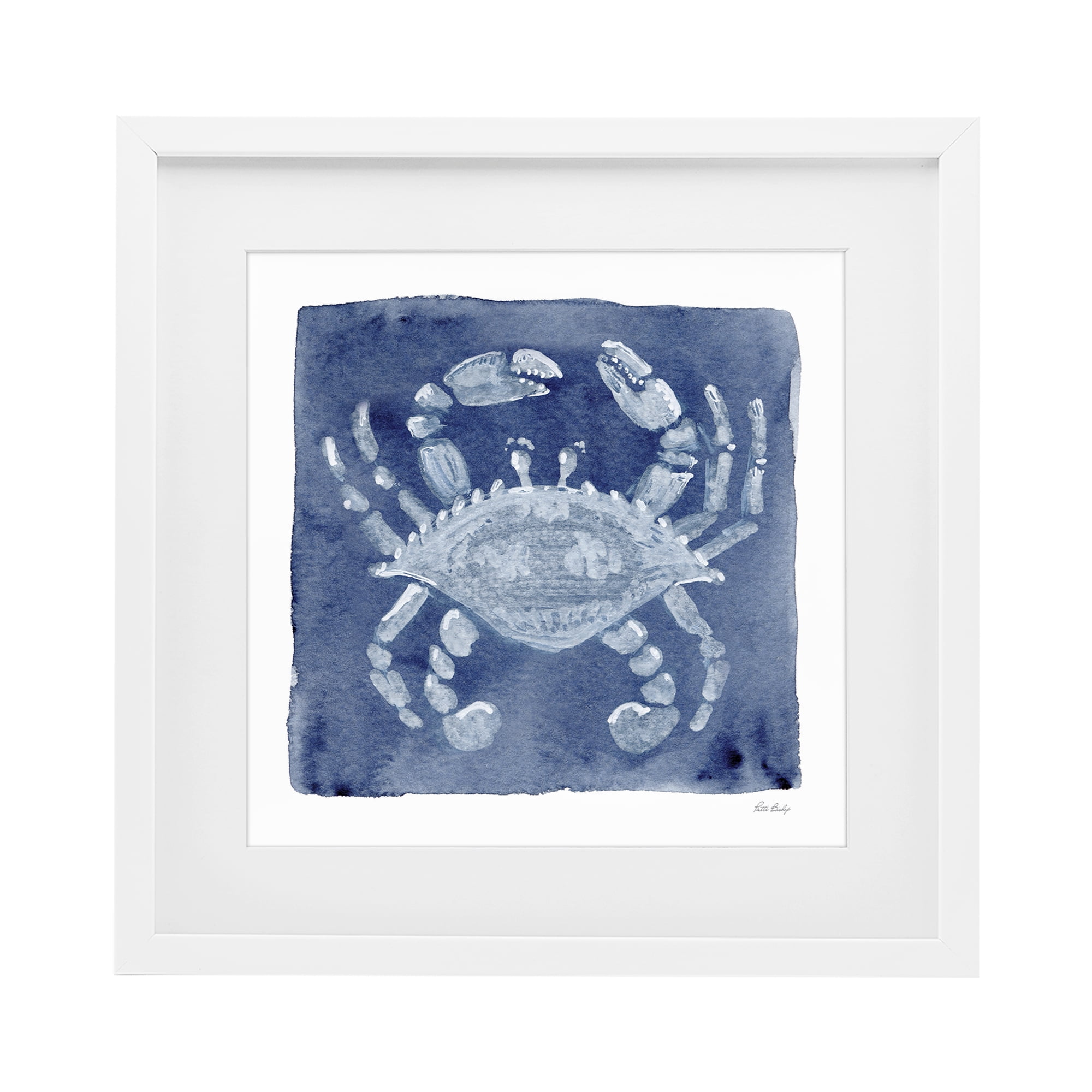 Stupell Industries White Crab on Indigo White Framed Print Under Glass, design by Patti Bishop