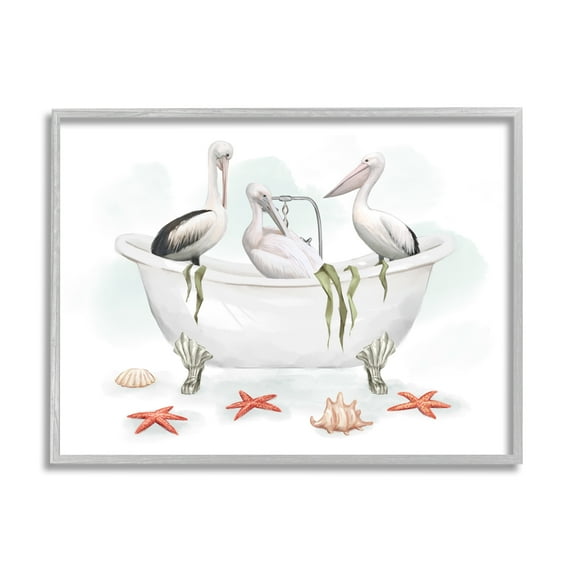 Stupell Industries White Crane Trio in Vintage Bath Nautical Birds, 11 x 14, Designed by Ziwei Li