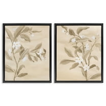 Stupell Industries White Daffodils Budding Plants & Flowers Painting Black Floater Framed Canvas Art Print Wall Art, 17 x 21, Set of 2