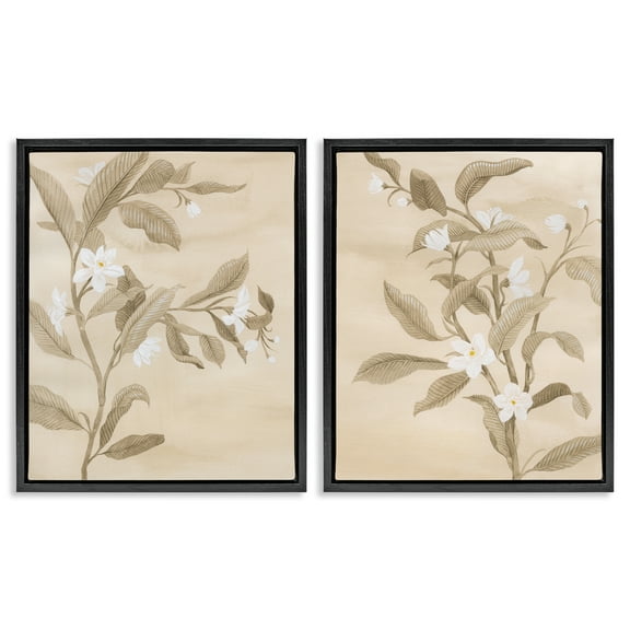 Stupell Industries White Daffodils Budding Plants & Flowers Painting Black Floater Framed Canvas Art Print Wall Art, 17 x 21, Set of 2