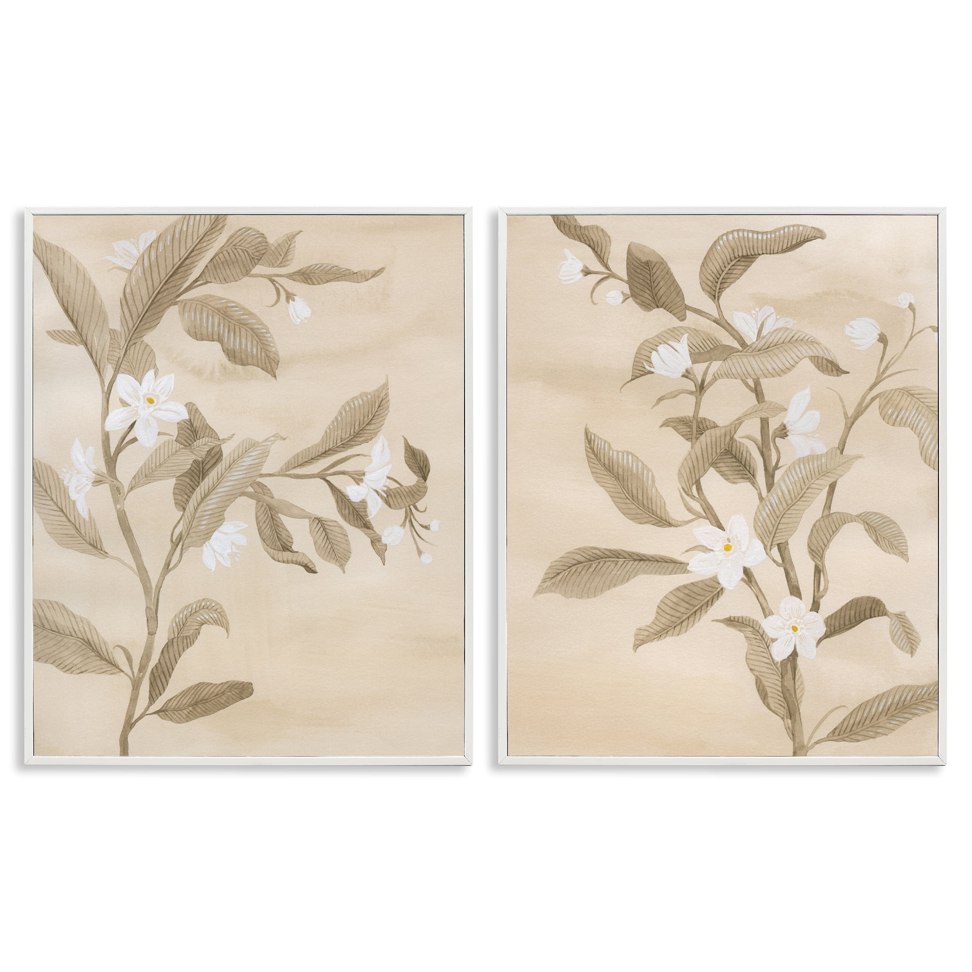 Stupell Industries White Daffodils Budding Plants & Flowers Painting White Framed Art Print Wall Art, 24 x 30, Set of 2