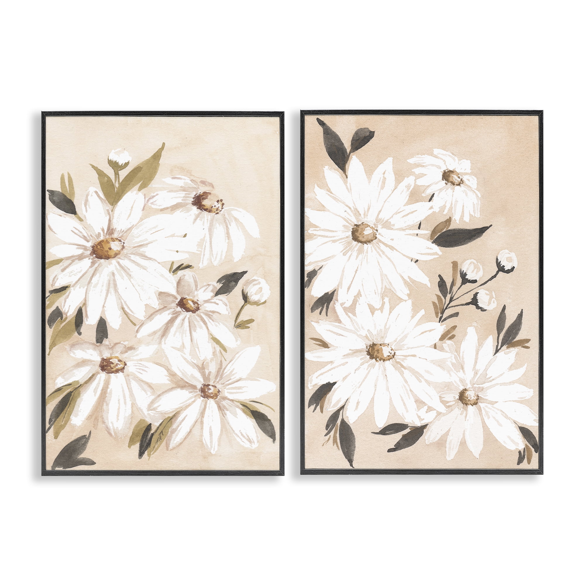 Stupell Industries White Daises on Peach Plants & Flowers Painting Black Framed Art Print Wall Art, 16 x 24, Set of 2