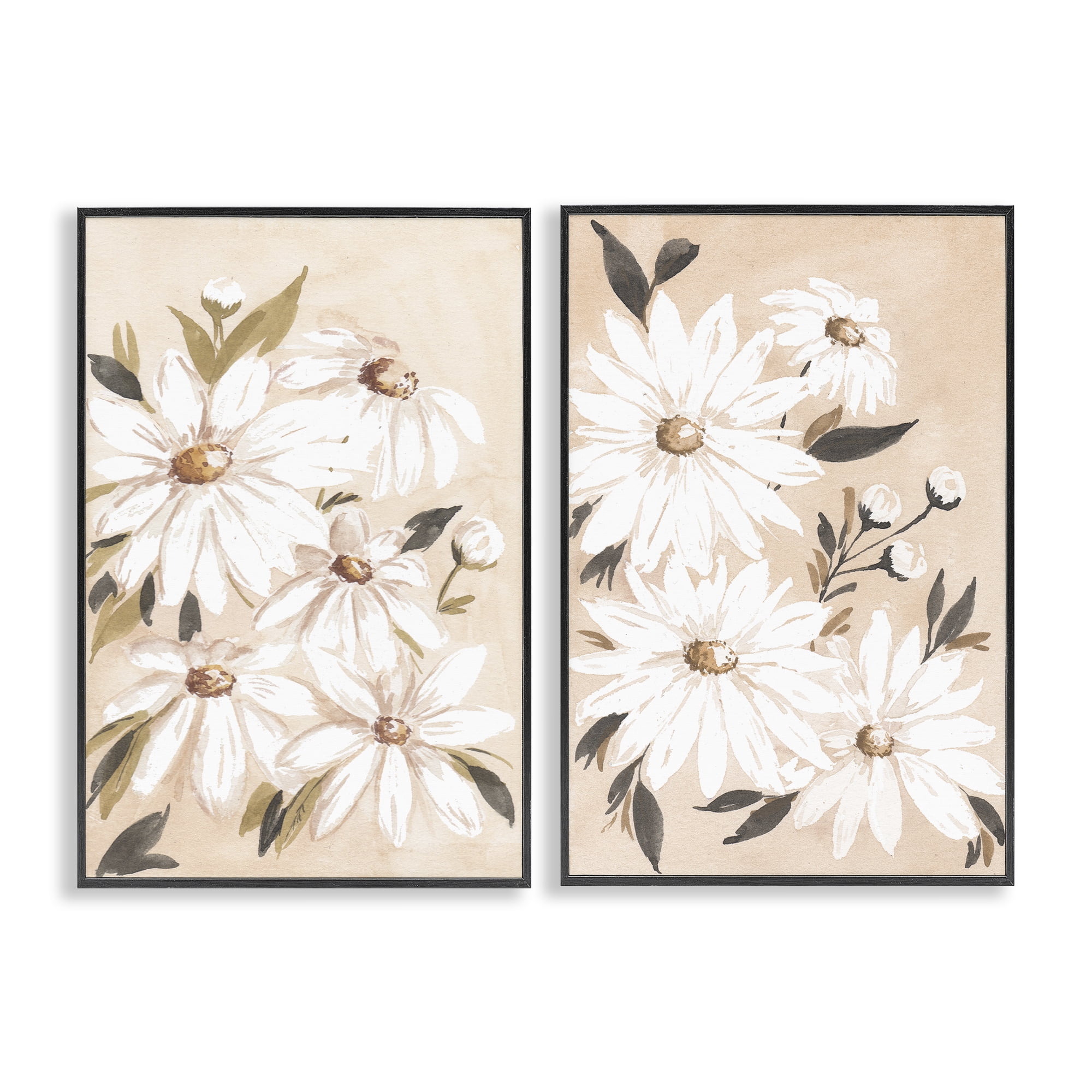 Stupell Industries White Daises on Peach Plants & Flowers Painting Black Framed Art Print Wall Art, 20 x 30, Set of 2
