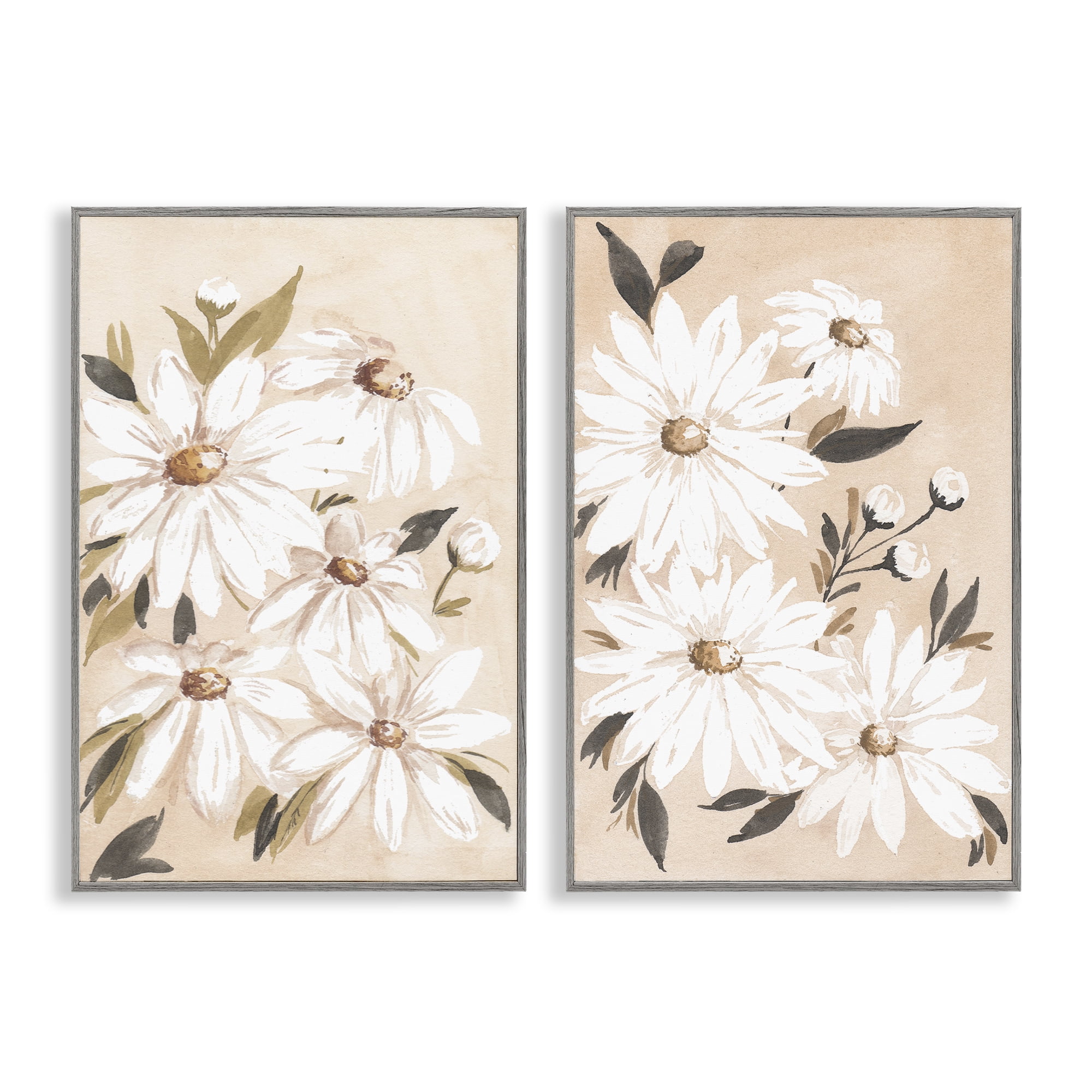 Stupell Industries White Daises on Peach Plants & Flowers Painting Gray Framed Art Print Wall Art, 16 x 24, Set of 2